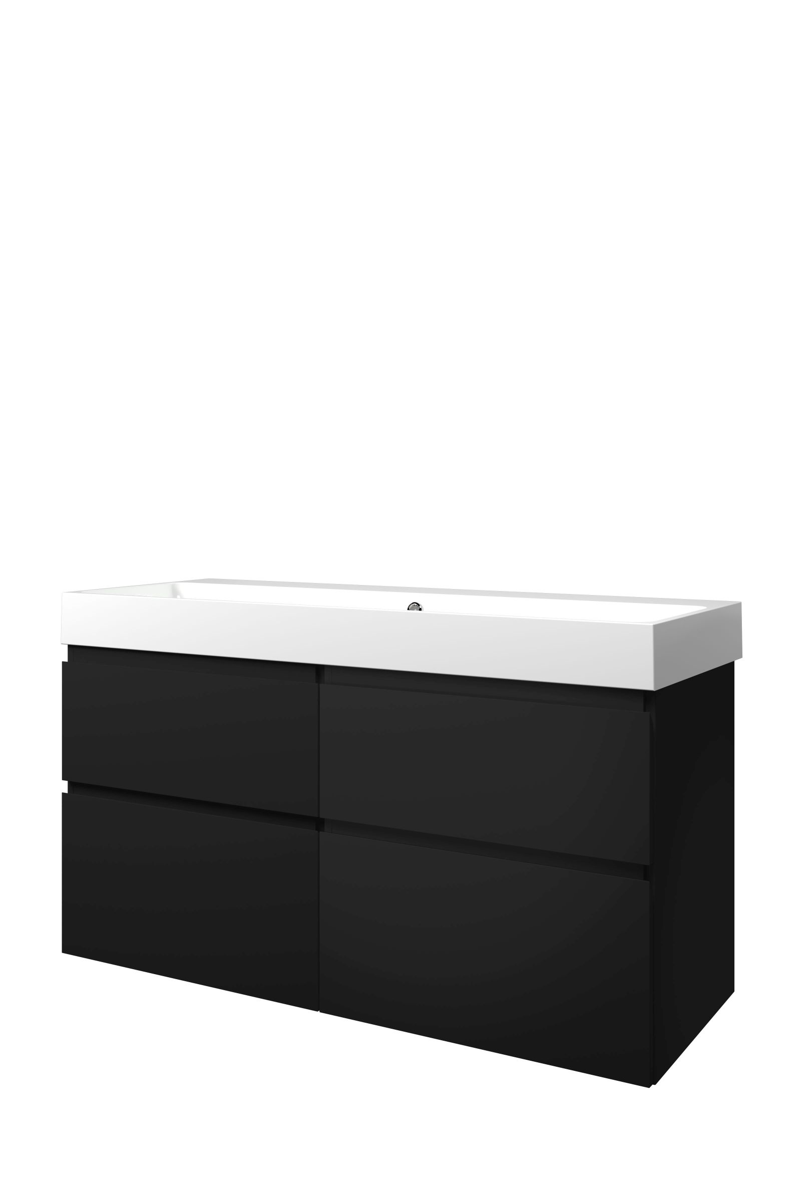 Proline set polystone Elegant wast. z. krgt. en onderk. 4 laden a-sym. AGWC2x600MZ Mat zwart/Glans wit H620xB1200xD460