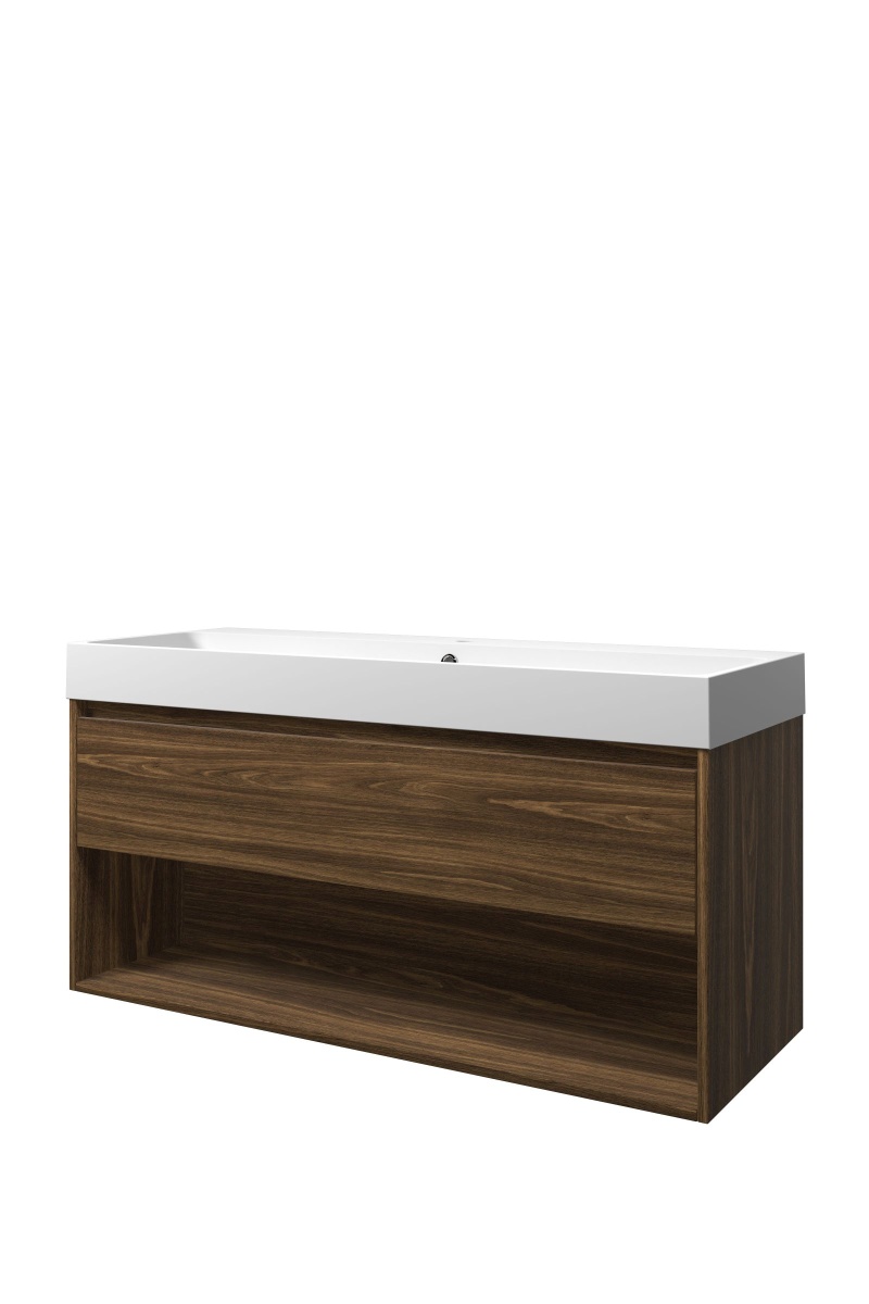 Proline set polystone Loft wast. met 1 krgt. en onderk. met schap PMWA1201CA Cabana oak/Mat wit H620xB1200xD460