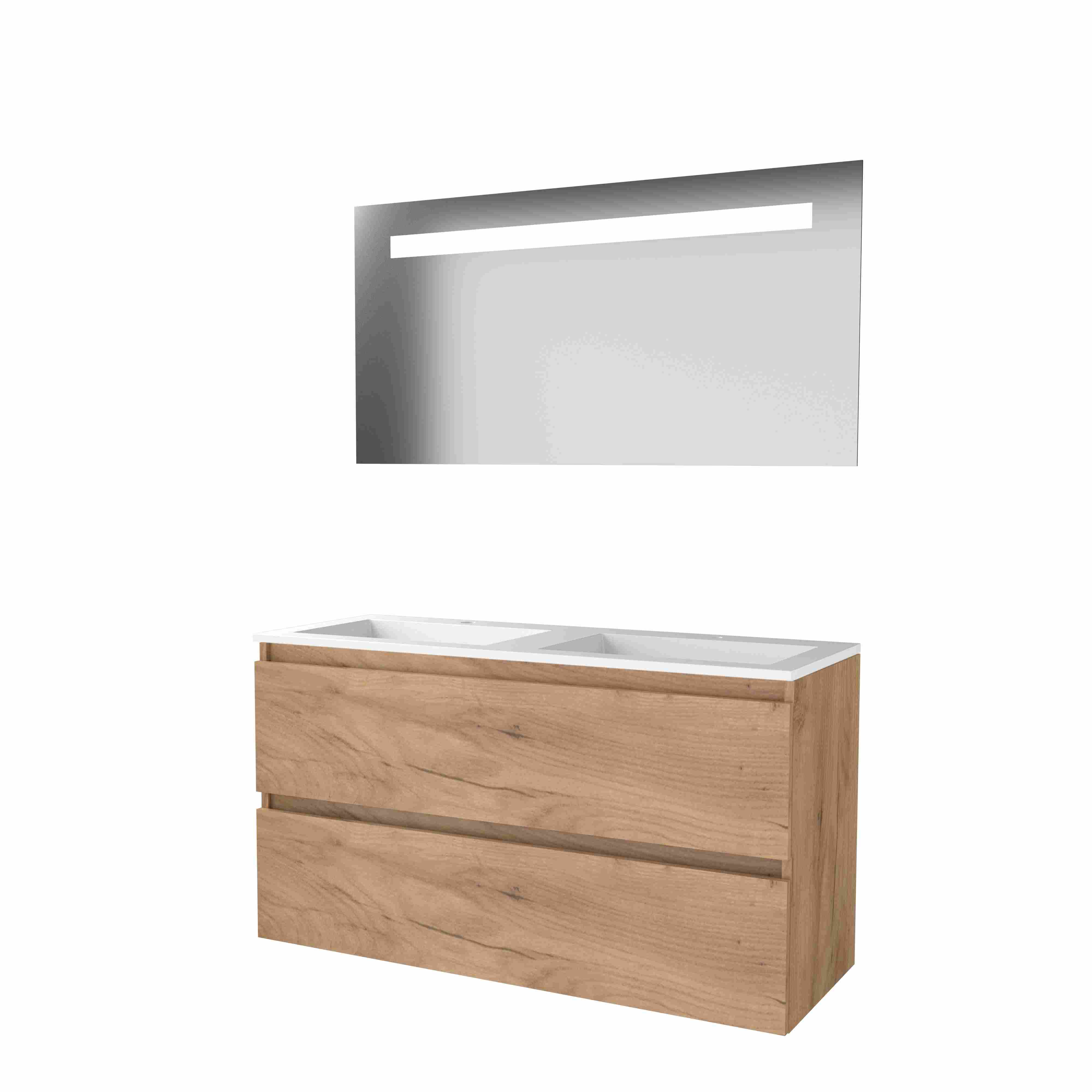 Basic Economic 46 set 120x46cm greepl. 2 la Acryl wast. 2 krgt incl. spiegel m. verl. E46GL1202A2WO Whisky Oak