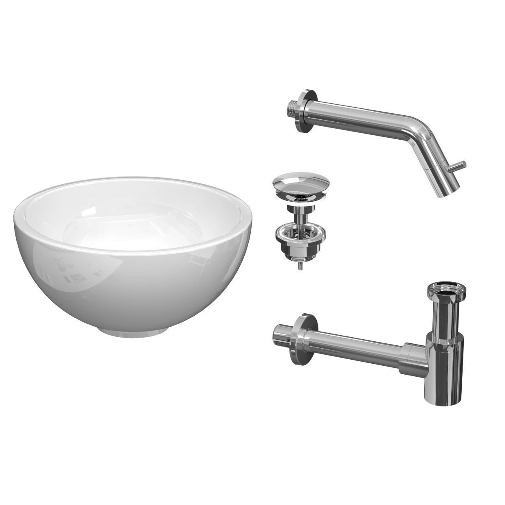 Proline pack kom porselein wandkraan sifon + plug H120xB240xD240 Glans wit/Chroom / 1805250