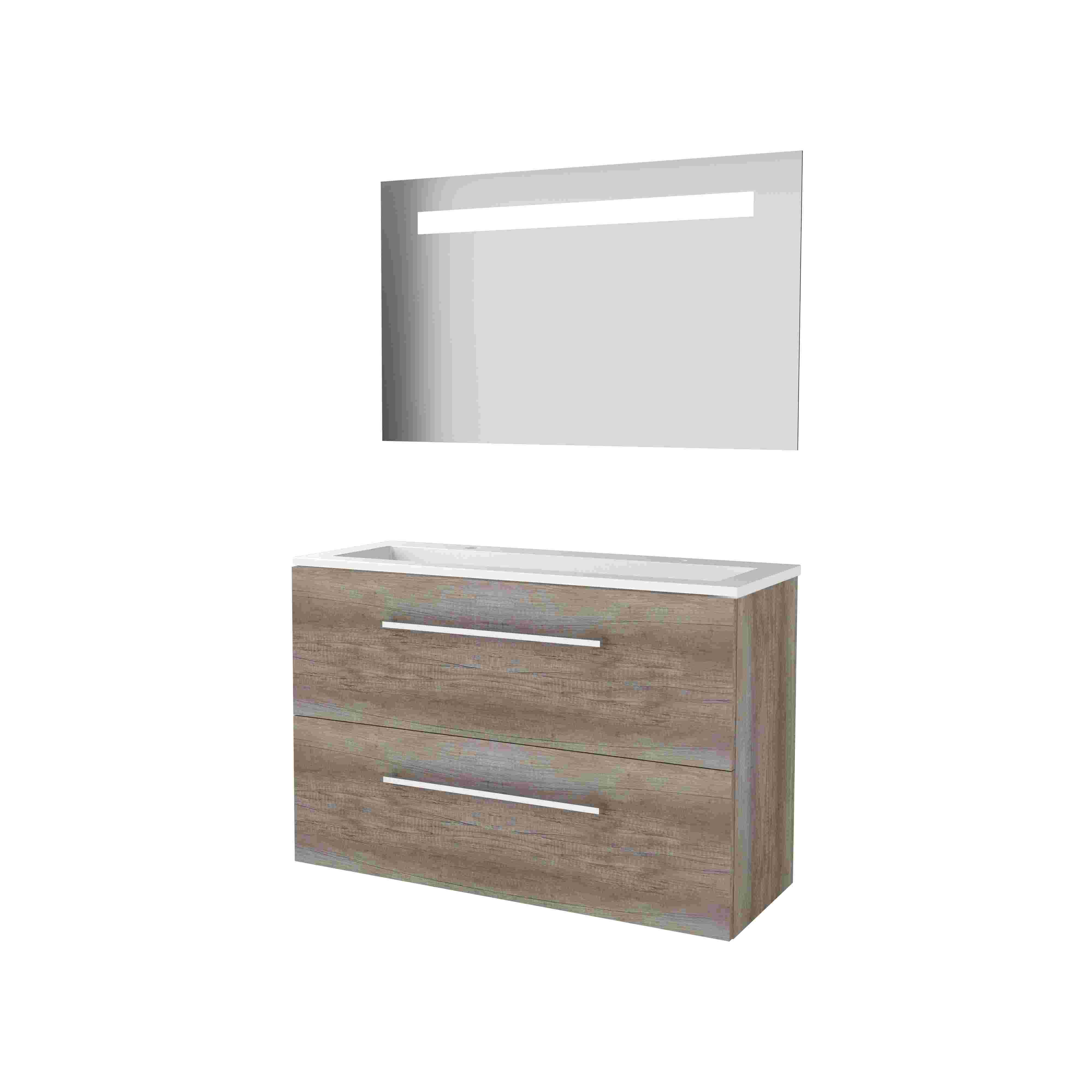 Basic Economic 39 set 100x39cm met gr. 2 la Acryl wast. 2 krgt incl. spiegel m. verl. E39GR100A2SO Scotch Oak