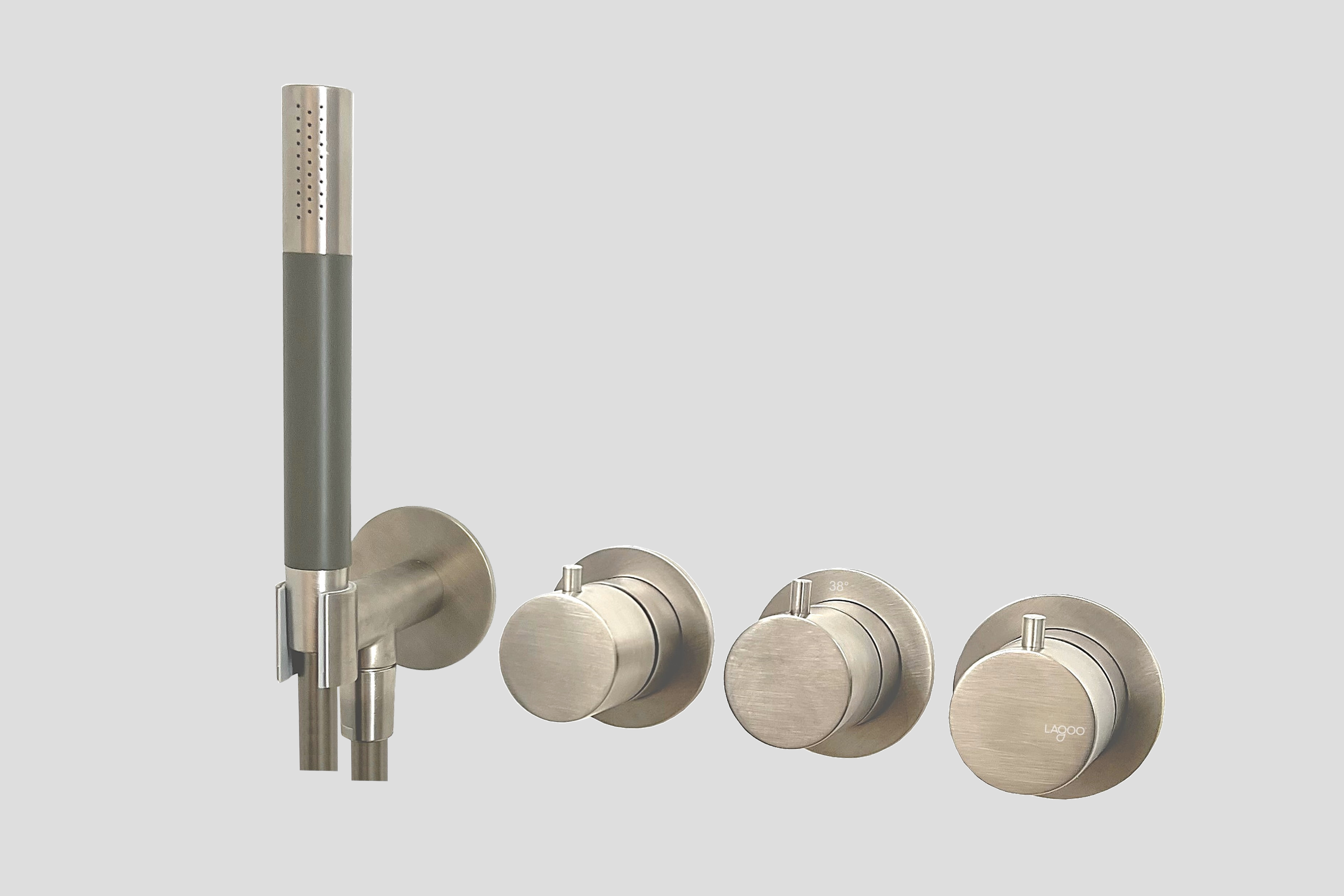Lagoo inbouw douche/bad thermostaat Tripple7 met 2-weg omstel  + handdouche G2273BN Brushed Nickel