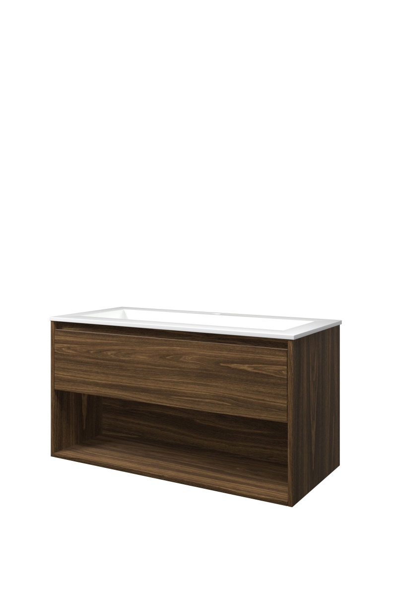 Proline set polystone Elegant wast. met 1 krgt. en onderk. met schap AGWA1001CA Cabana oak/Glans wit H540xB1000xD460