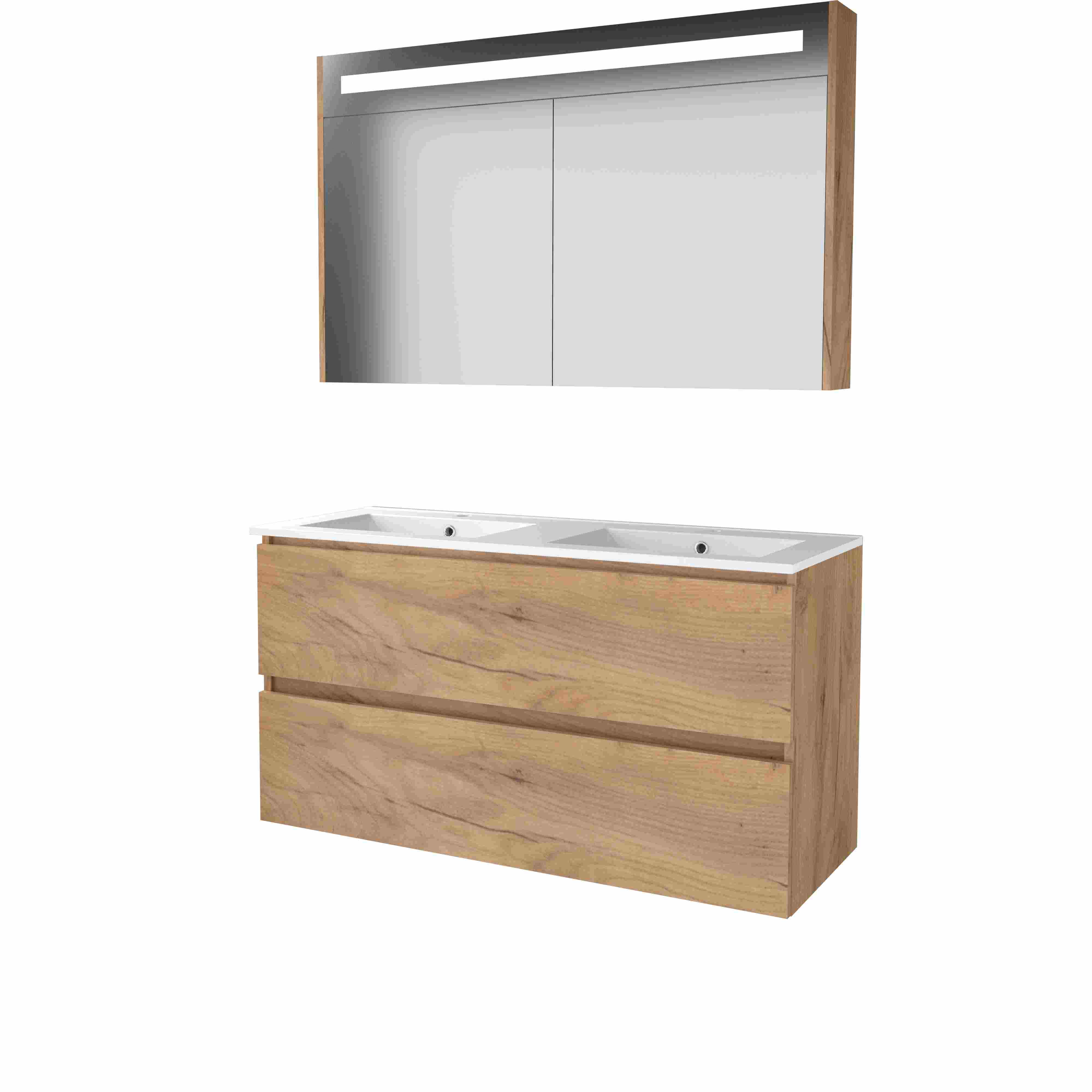 Basic Premium 46 set 120x46cm greepl. 2 la keram. wast. 2 krgt incl. kast m. verl. P46GL1202PWO Whisky Oak
