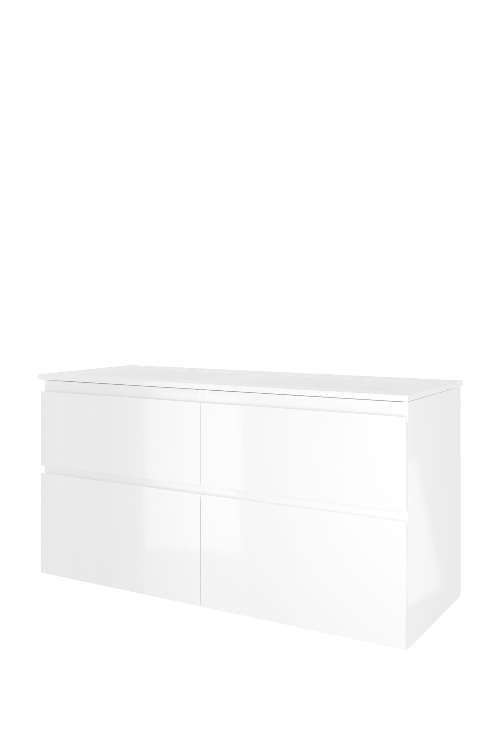 Proline set polystone Elegant wast. met 2 krgt. en onderk. 4 laden a-sym. AGWC2x602GW Glans wit/Glans wit H620xB1200xD460
