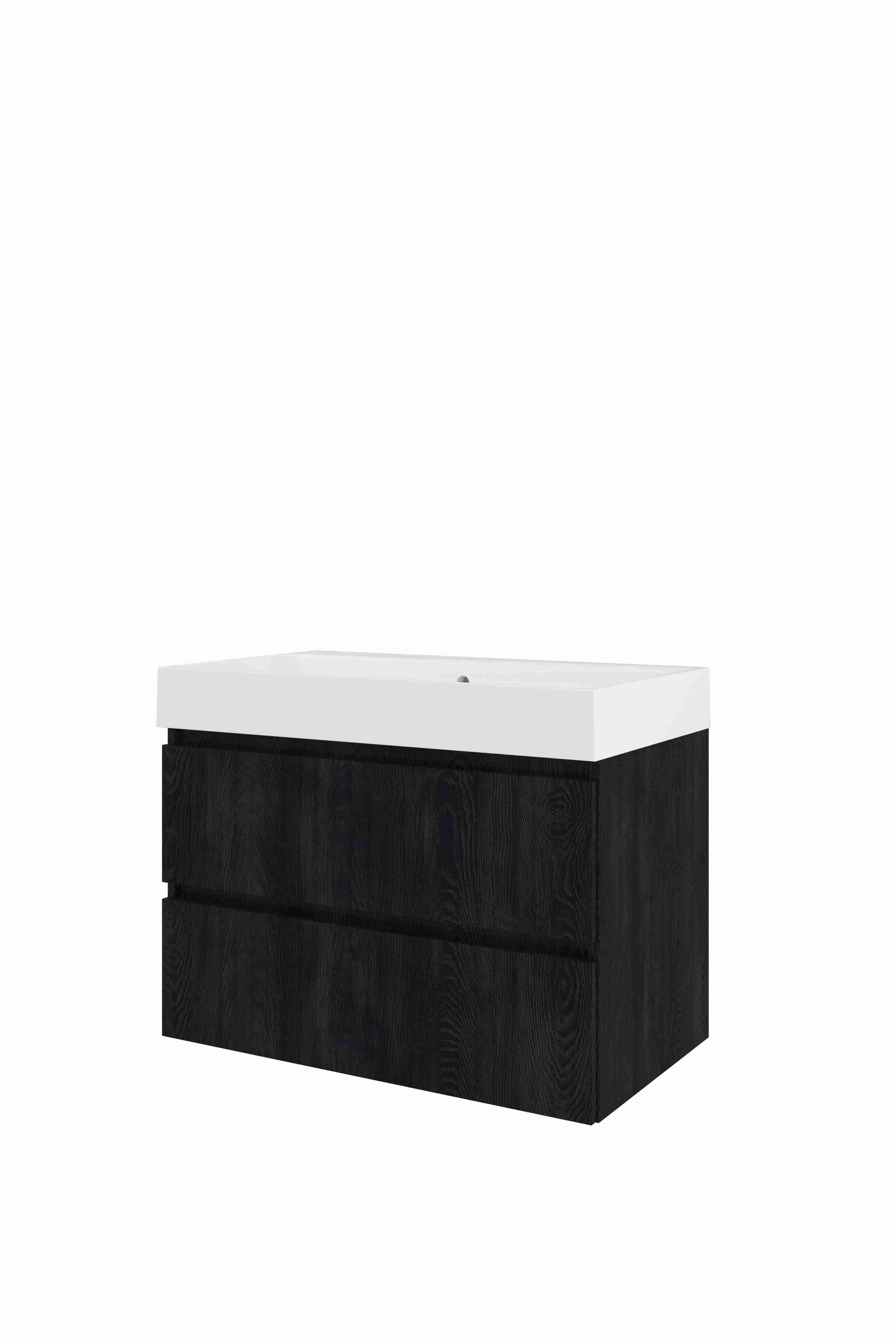 Proline Set polystone Loft wast. z. krgt. en onderkast sym. gefr. PGWD800CH Charcoal oak/Glans wit 800x460x620