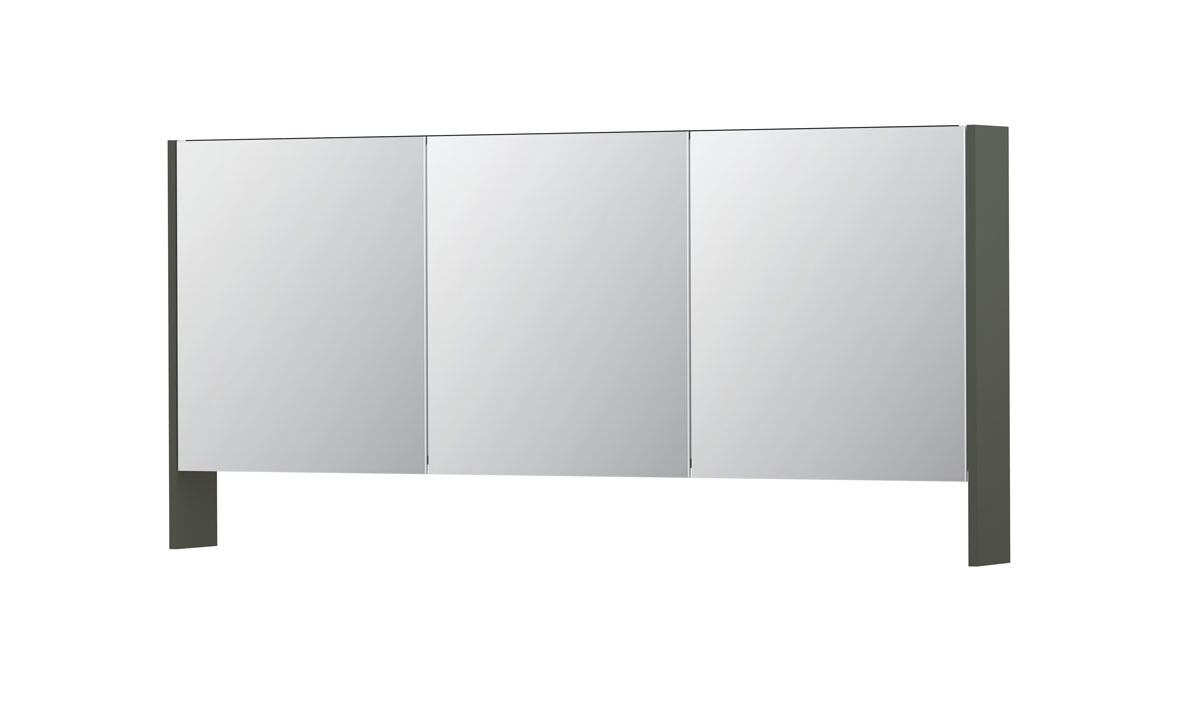 INK SPK3 spiegelkast m. dubbel gesp. 3 deuren icm open planchet en stop/schak. 1110375 mat beton groen H740xB1600xD140