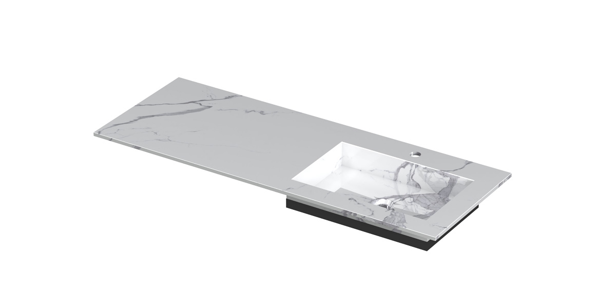 INK Post wast. keramische slab envelop bak R m. 1 krgt. H10xB1200xD450 Statuario glans / 210633