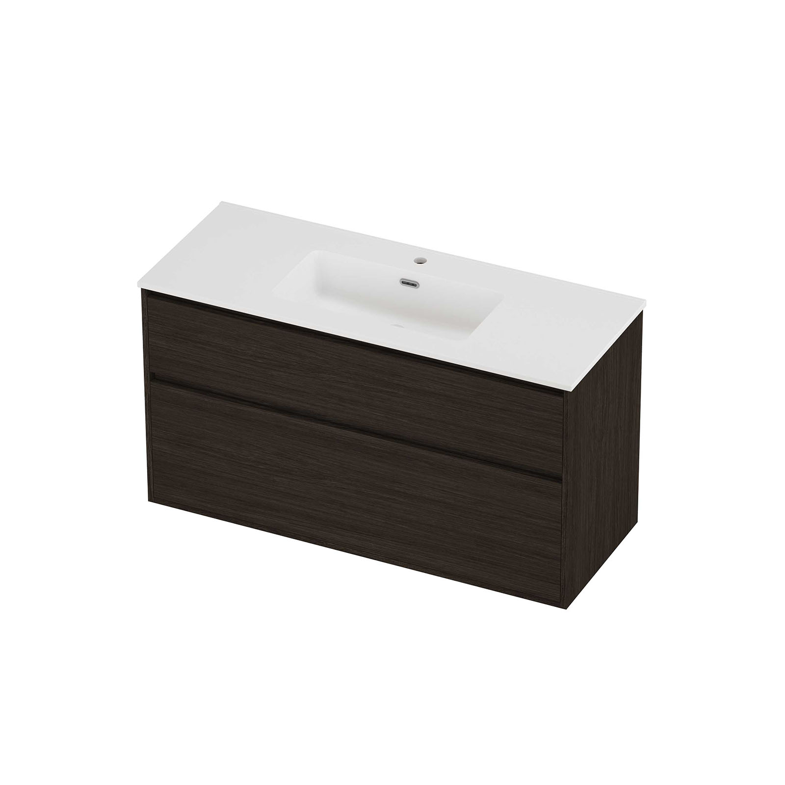 Proline Set porselein Elegant wast. enkele wasbak met 1 krgt. en onderk. greepl. 2 la a-sym. in kade TMWG1201MO Matt White/Mokka oak 120x46x67