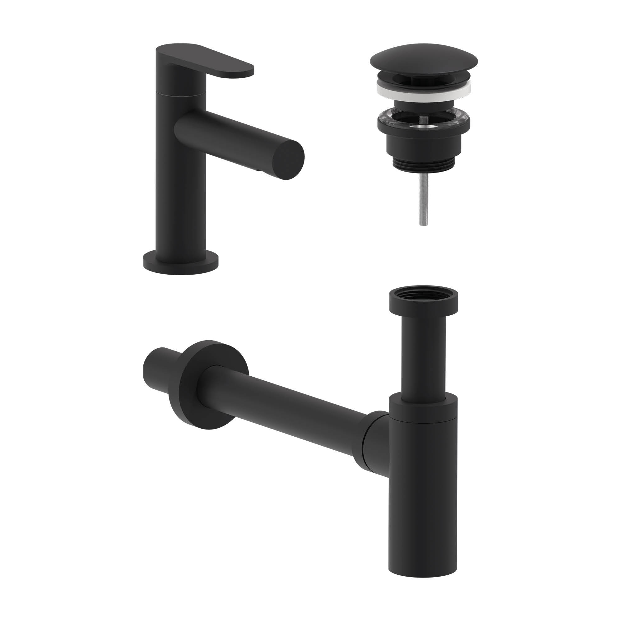 MAY Forma set Fonteinkraan model S plug always open en designsifon 6803102 Mat zwart PED