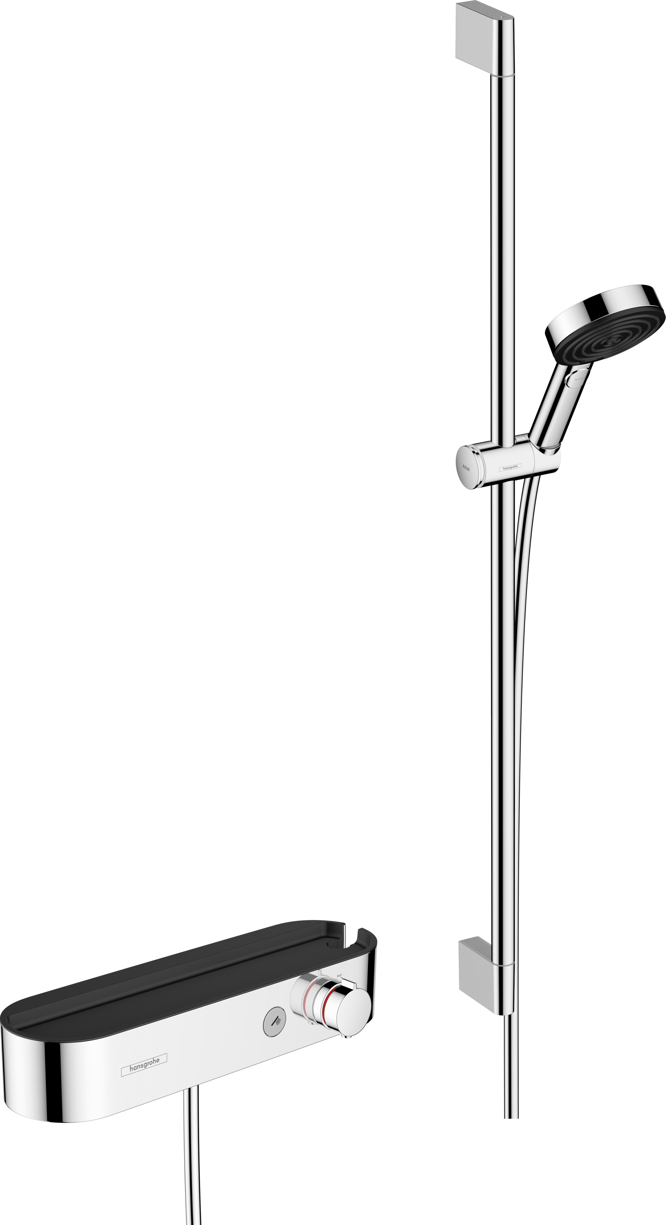 HG Pulsify Select S doucheset 105 3jet met handdouche thermostaat glijstang 90cm schuifstuk en slang 24270000 chroom