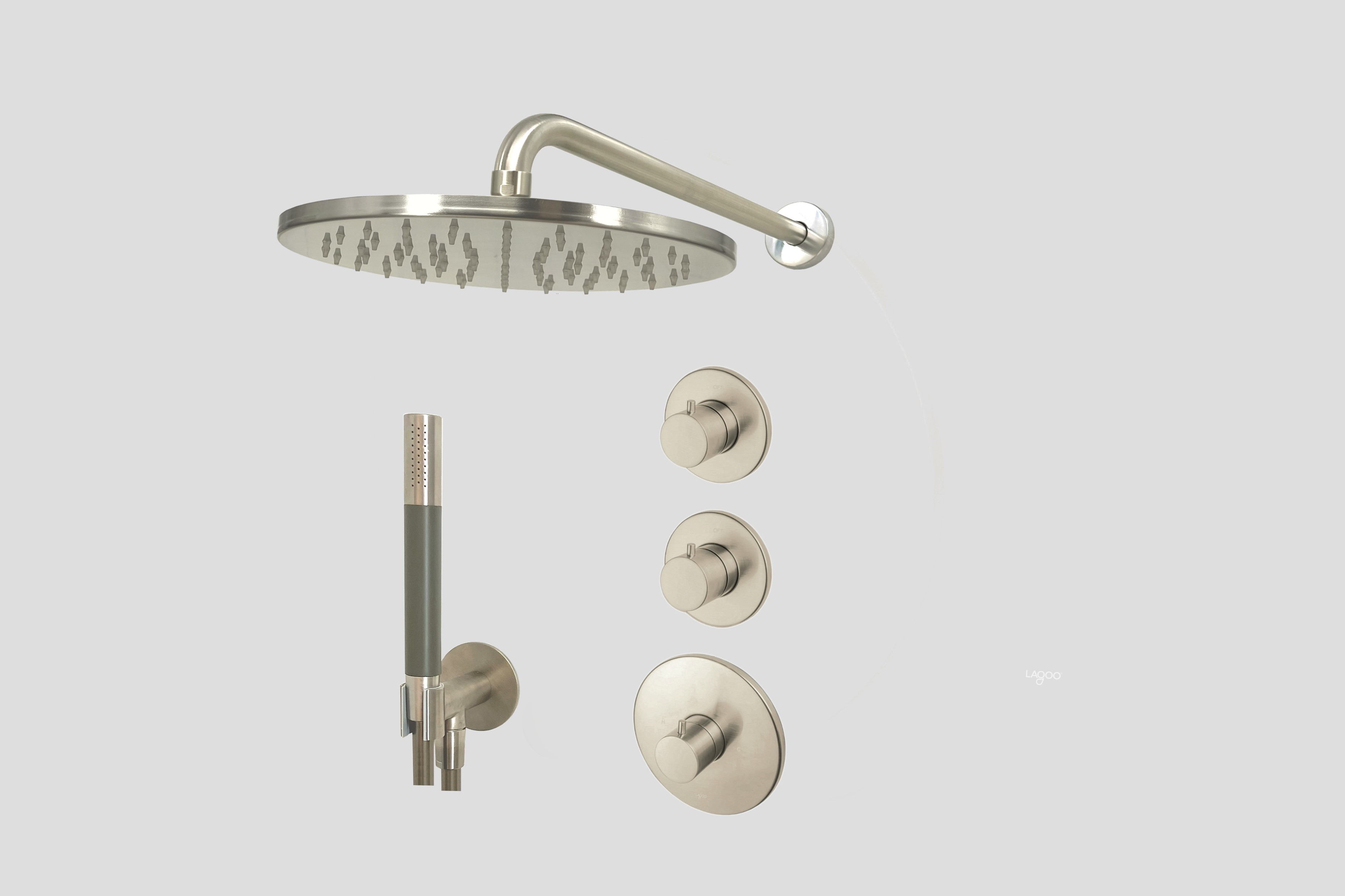 Lagoo Garda Lagoo Voordeel Set: thermostatische douche set m. 2 stopkranen LVS2BN Brushed Nickel