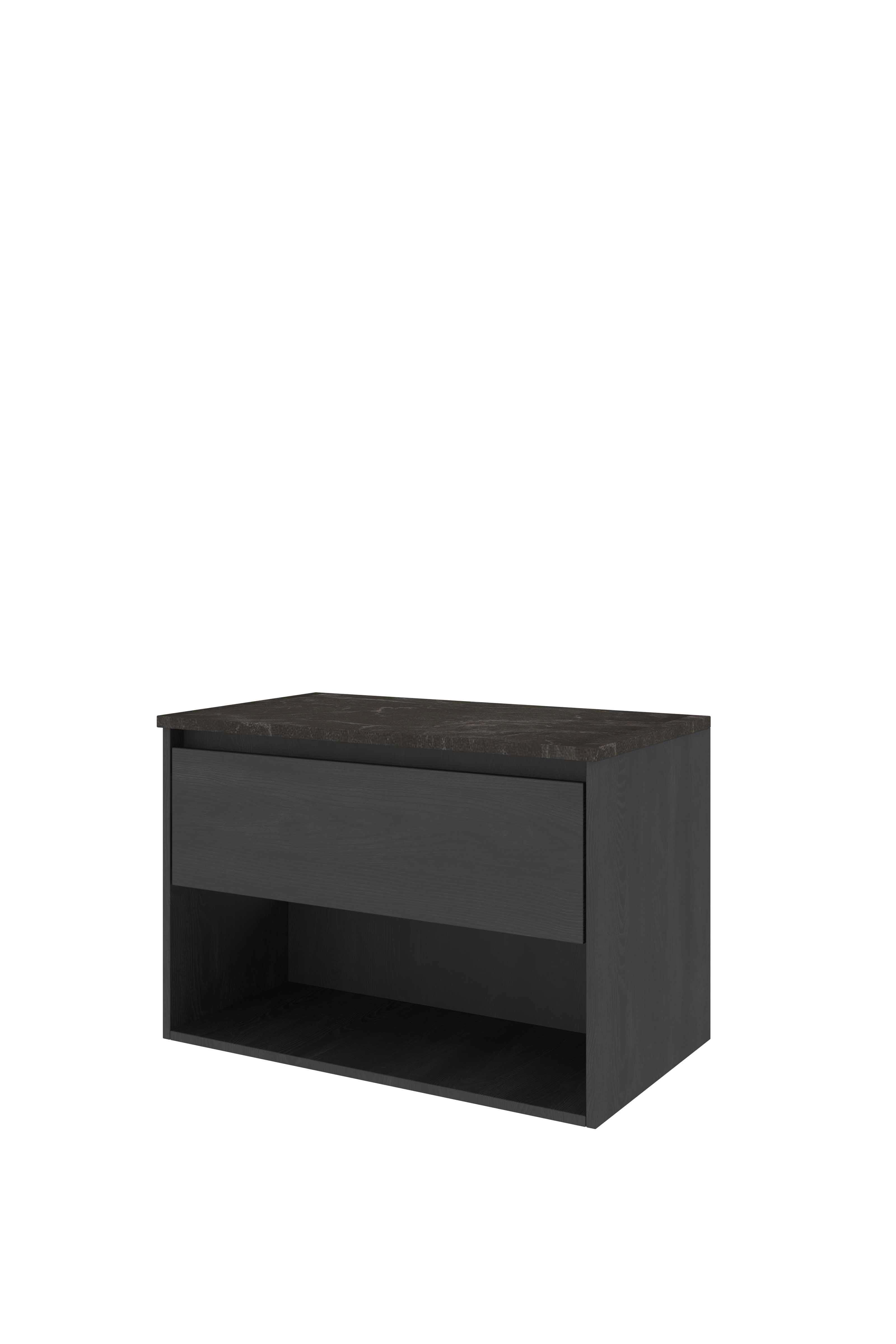 Proline Set Top afdekplaat hardsteen en onderkast met schap DBSA80BO Black oak/Blue stone 800x460x540