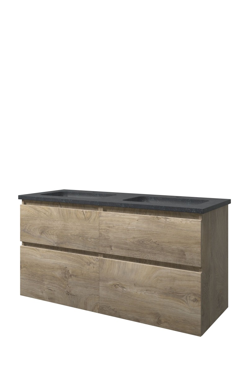 Proline set hardsteen Elegant wast. met 2 krgt. en onderk. 4 laden a-sym. RBSC2x602RO Raw oak/Blue stone H625xB1200xD460