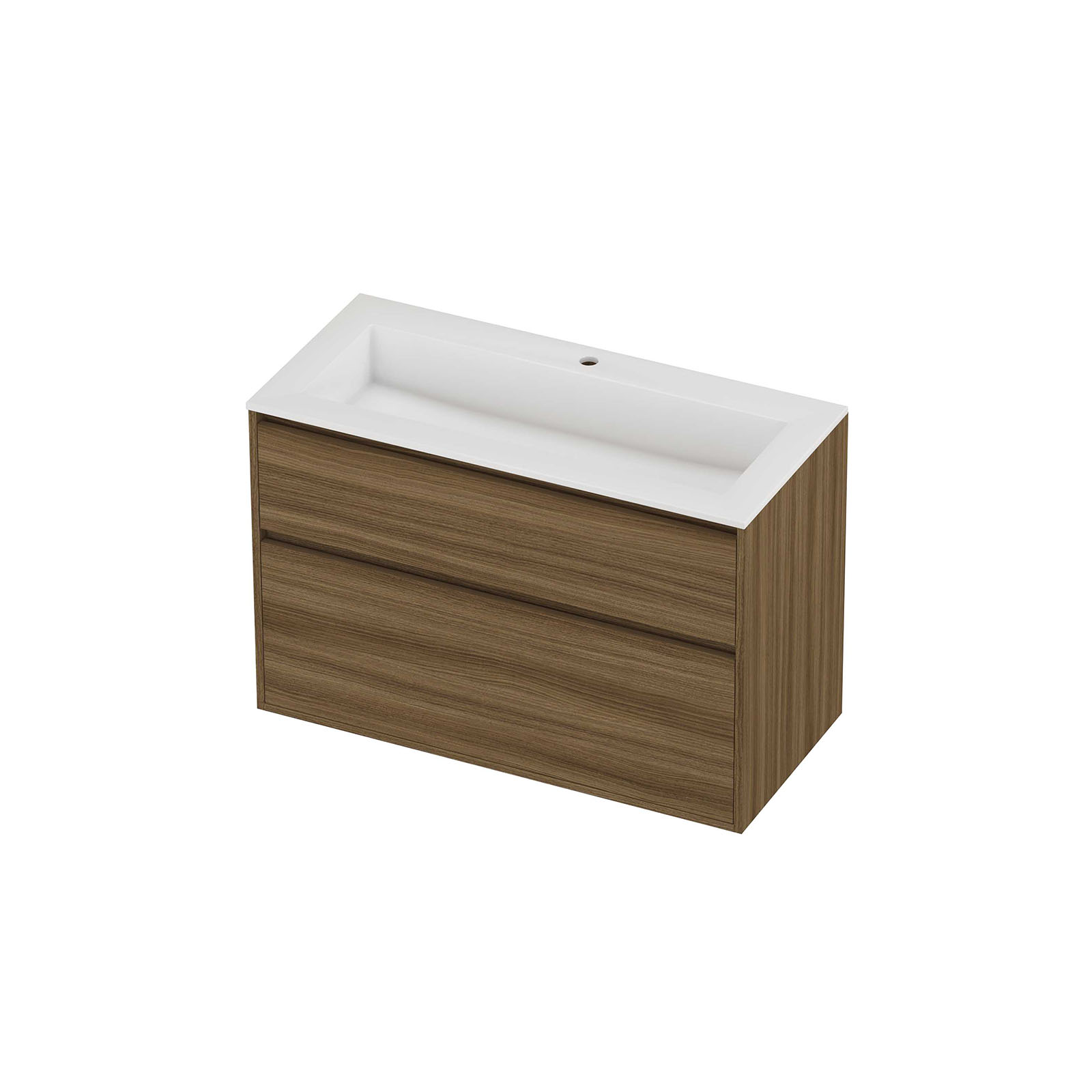 Proline Set polystone Elegant wast. met 1 krgt. en onderk. greepl. 2 la a-sym. in kader AGWG1001CW Glans wit/Caramel walnut 100x46x67