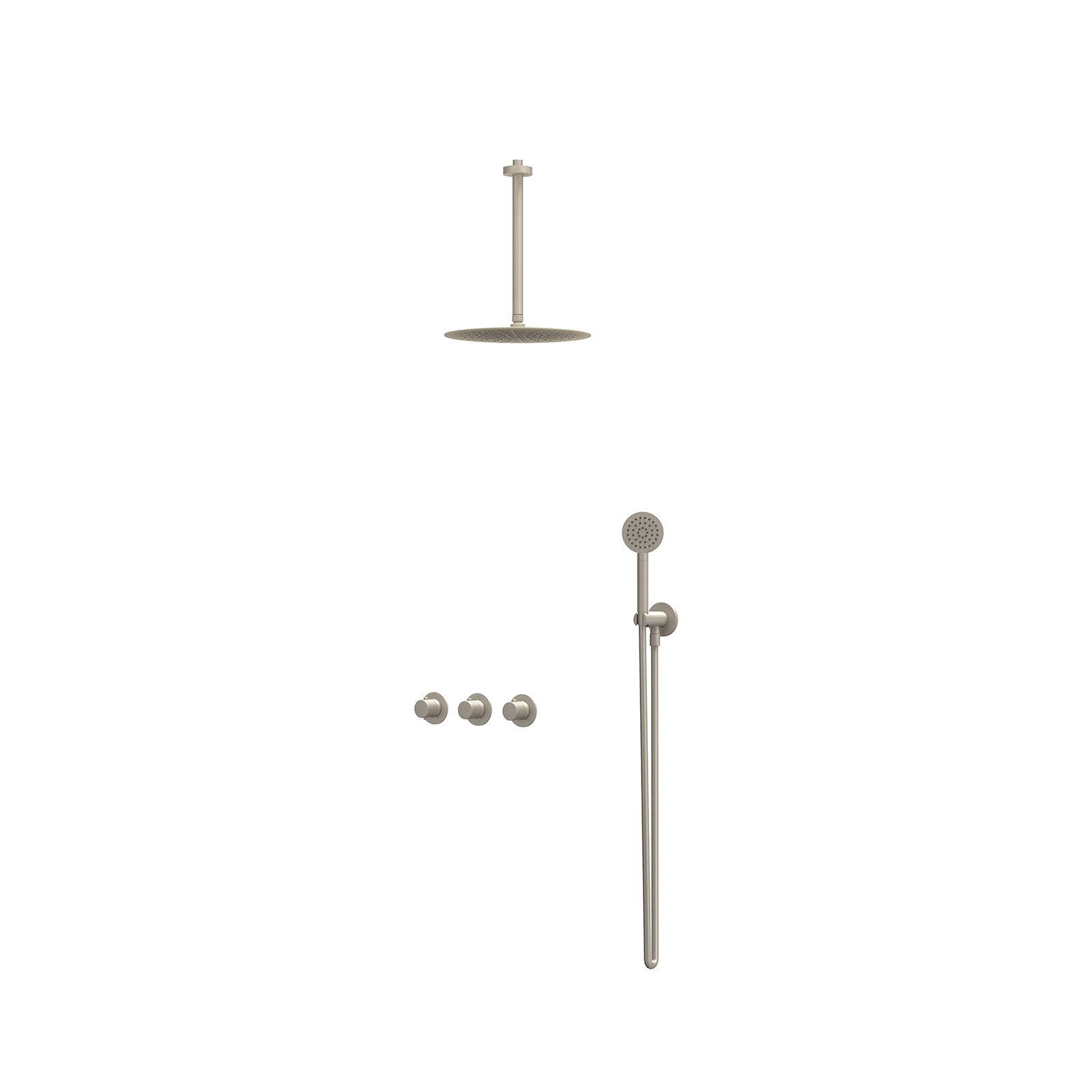 IVY Nexus set 2 stopkr. pl.b. 30cm R30cm houder m. uitl. slang 150cm + s.spr. hd. CSN4EXGNCCCA Geborsteld nickel PVD