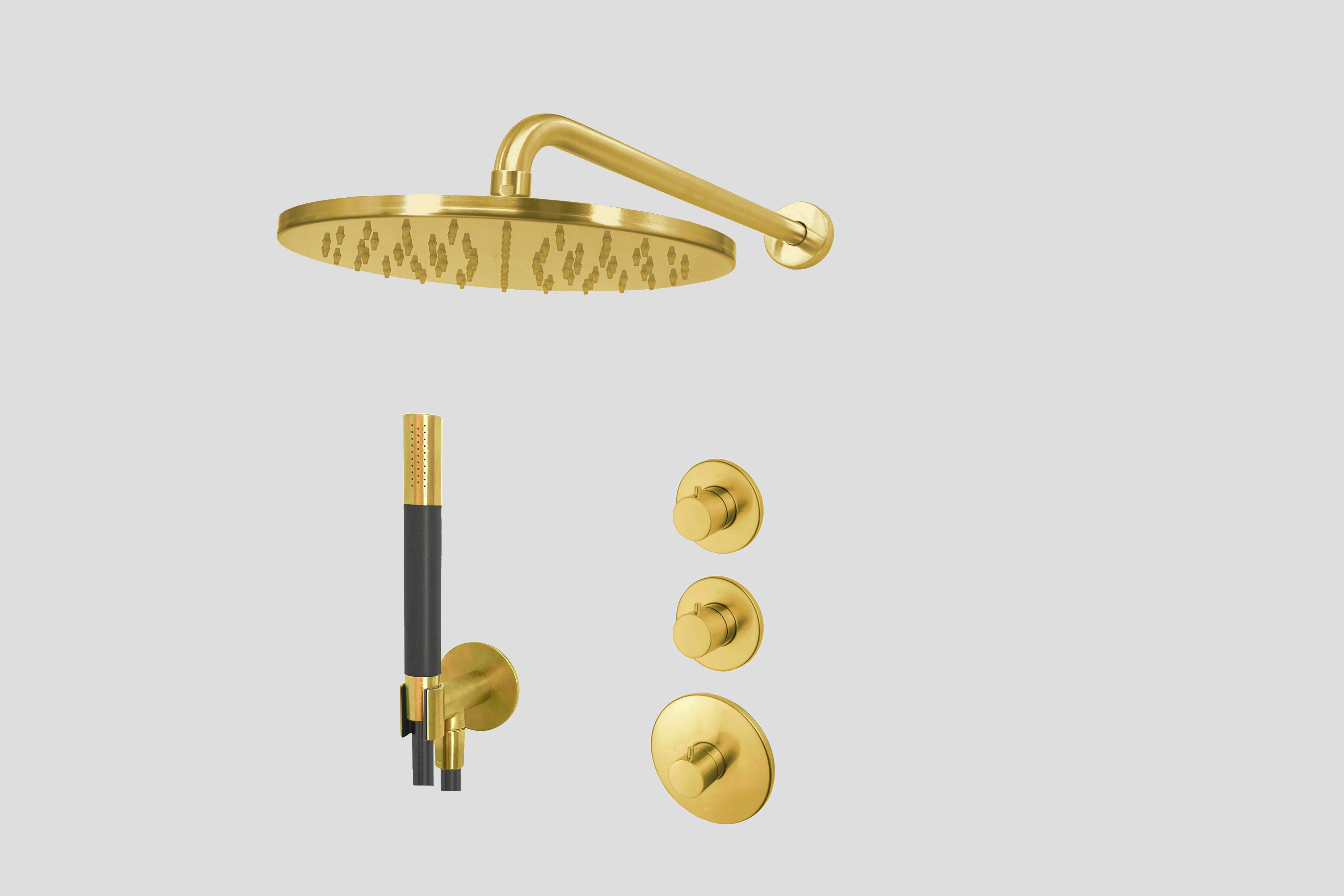 Lagoo Garda Lagoo Voordeel Set: thermostatische douche set m. 2 stopkranen LVS2BB Brushed Brass PVD