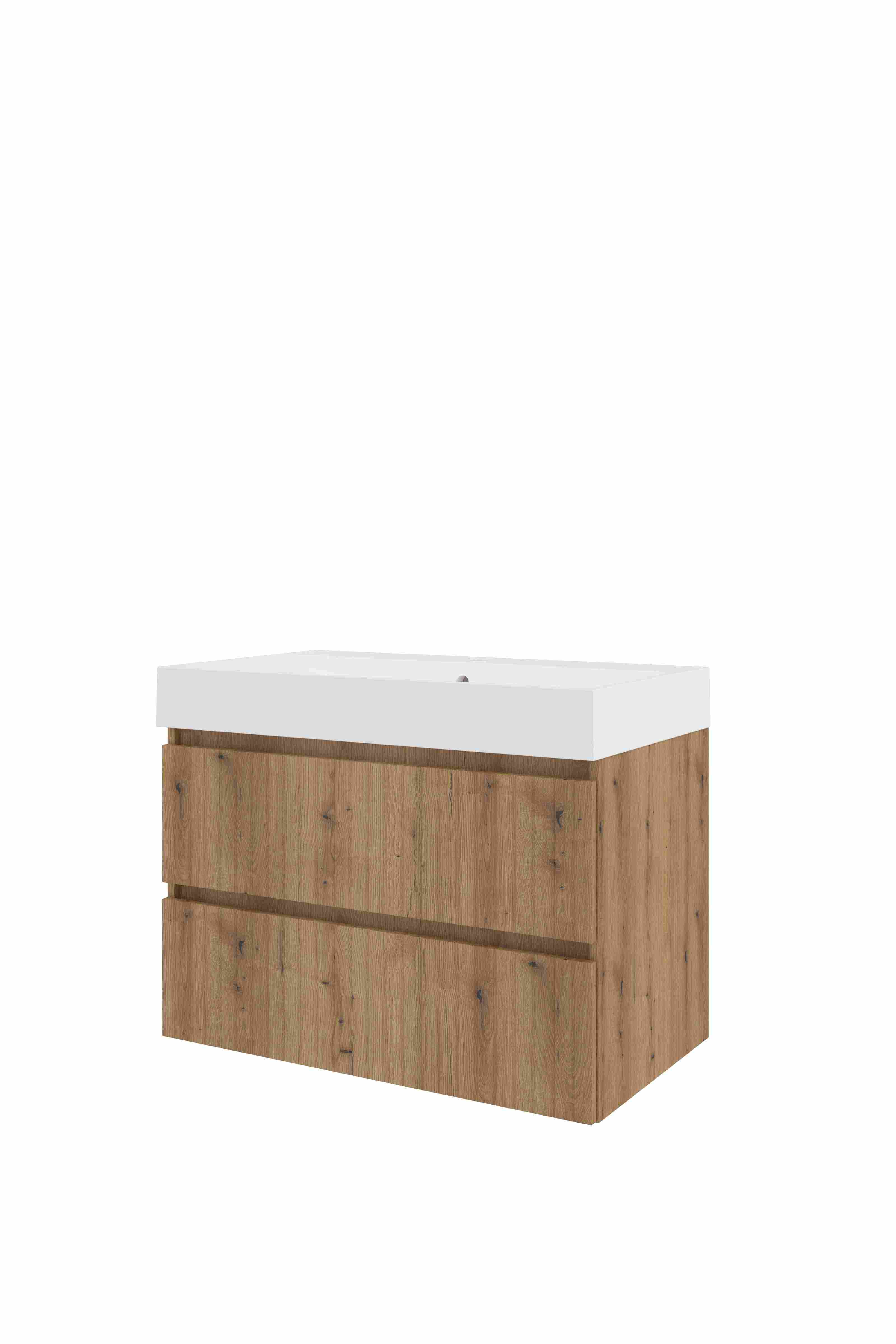 Proline Set polystone Loft wast. met 1 krgt. en onderkast sym. gefr. PMWD801UO Urban oak/Mat wit 800x460x620