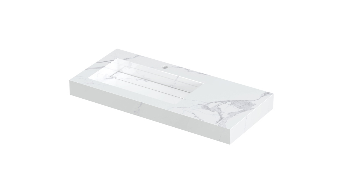 INK Pitch wast. keramische slab L m. drain + front + side skirts 1 krgt. H90xB1000xD450 Statuario glans / 210493