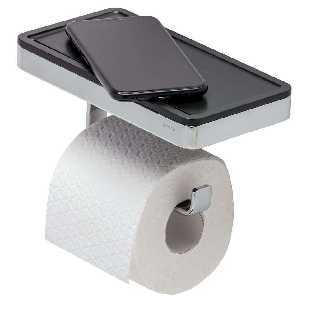 Geesa Frame Toiletrolhouder met planchet Zwart / Chroom 918824-02-06