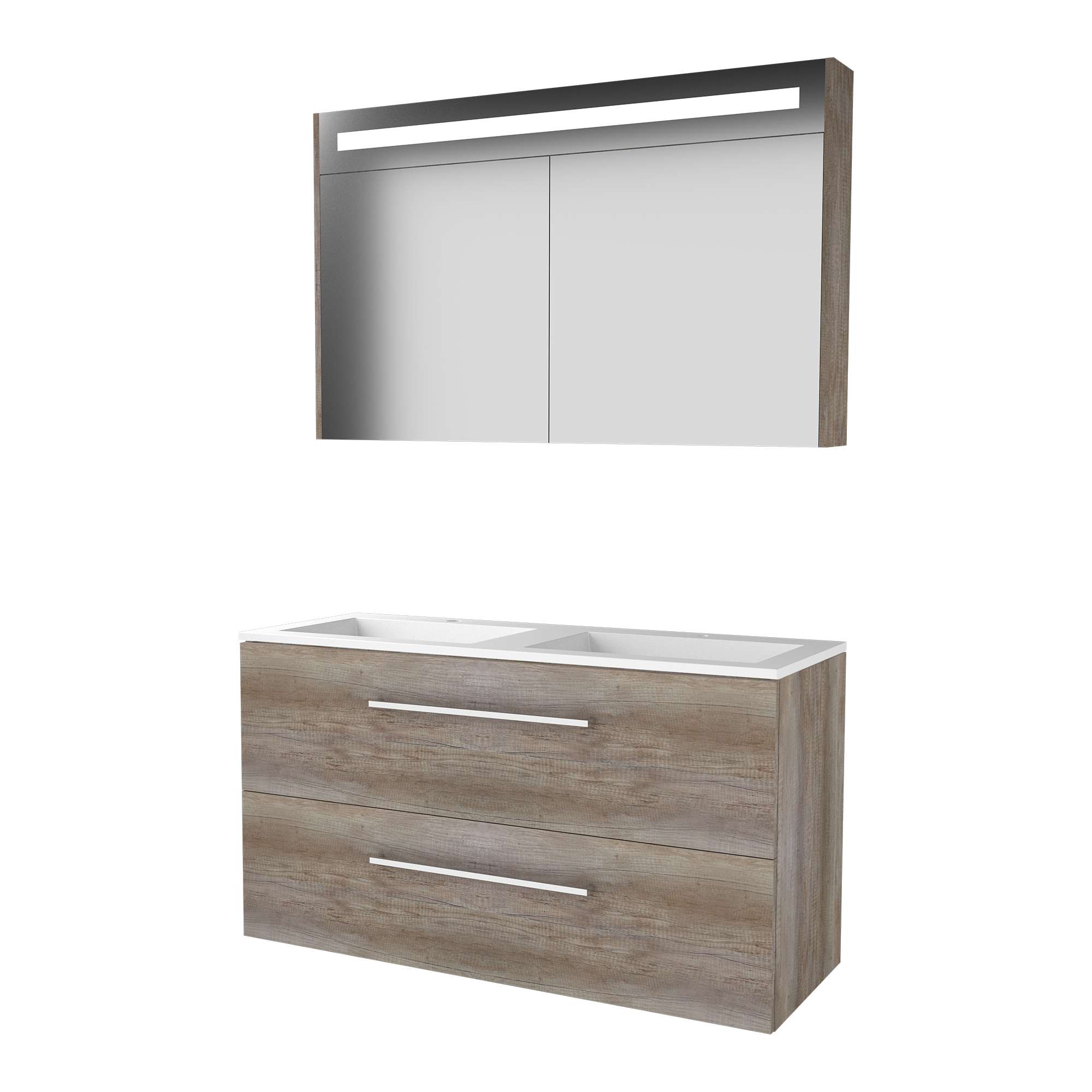 Basic Premium 46 set 120x46cm met gr. 2 la Acryl wast. 2 krgt incl. kast m. verl. P46GR1202A2SO Scotch Oak