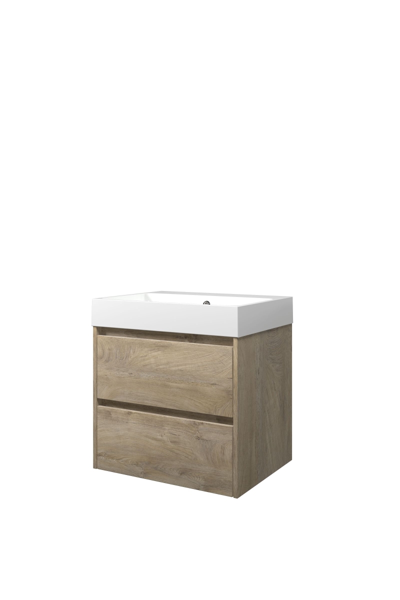 Proline set polystone Loft wast. z. krgt. en onderk. sym. PGWB600RO Raw oak/Glans wit H620xB600xD460