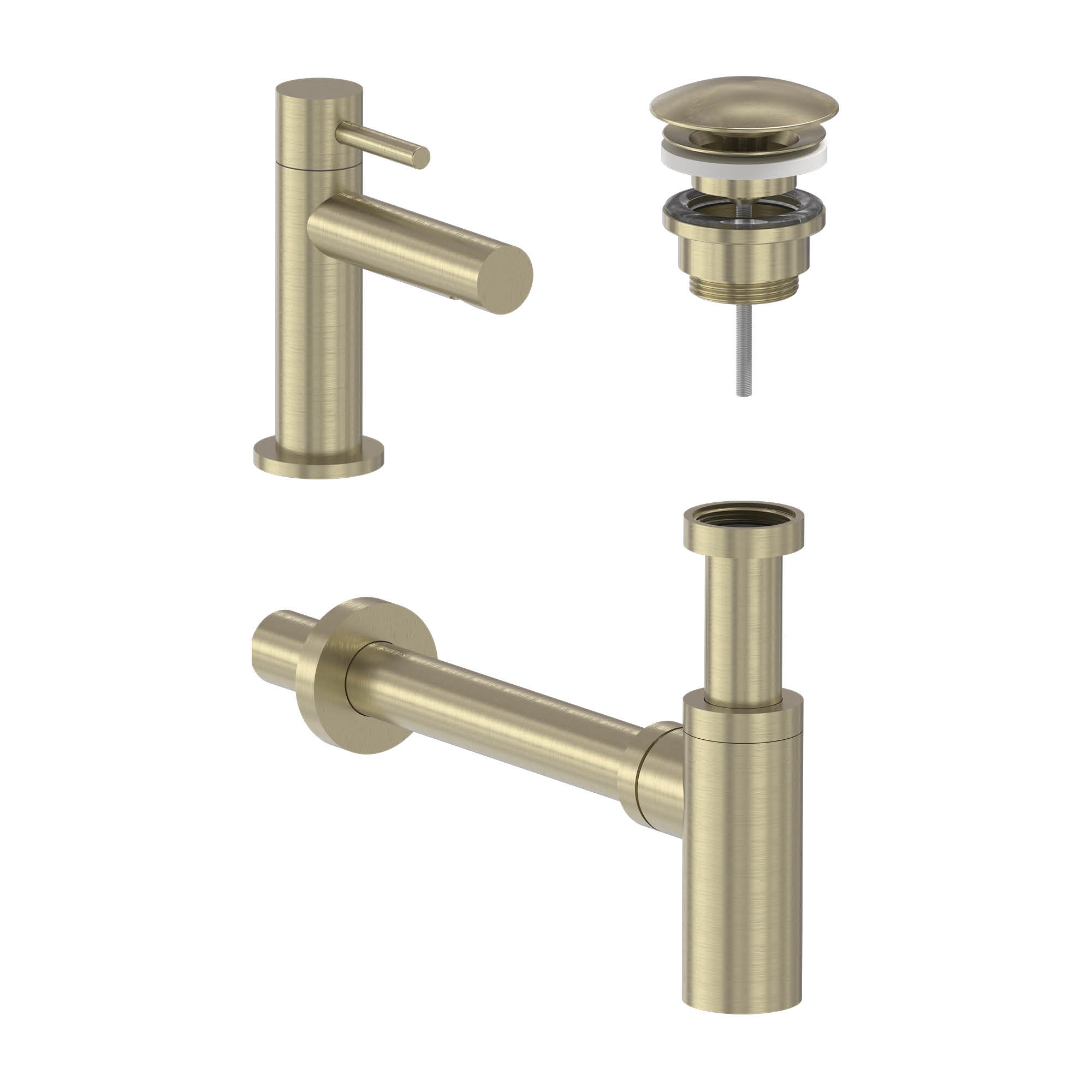 MAY Stilo set Fonteinkraan model S plug always open en sifon 6803554 Geborsteld mat goud PVD