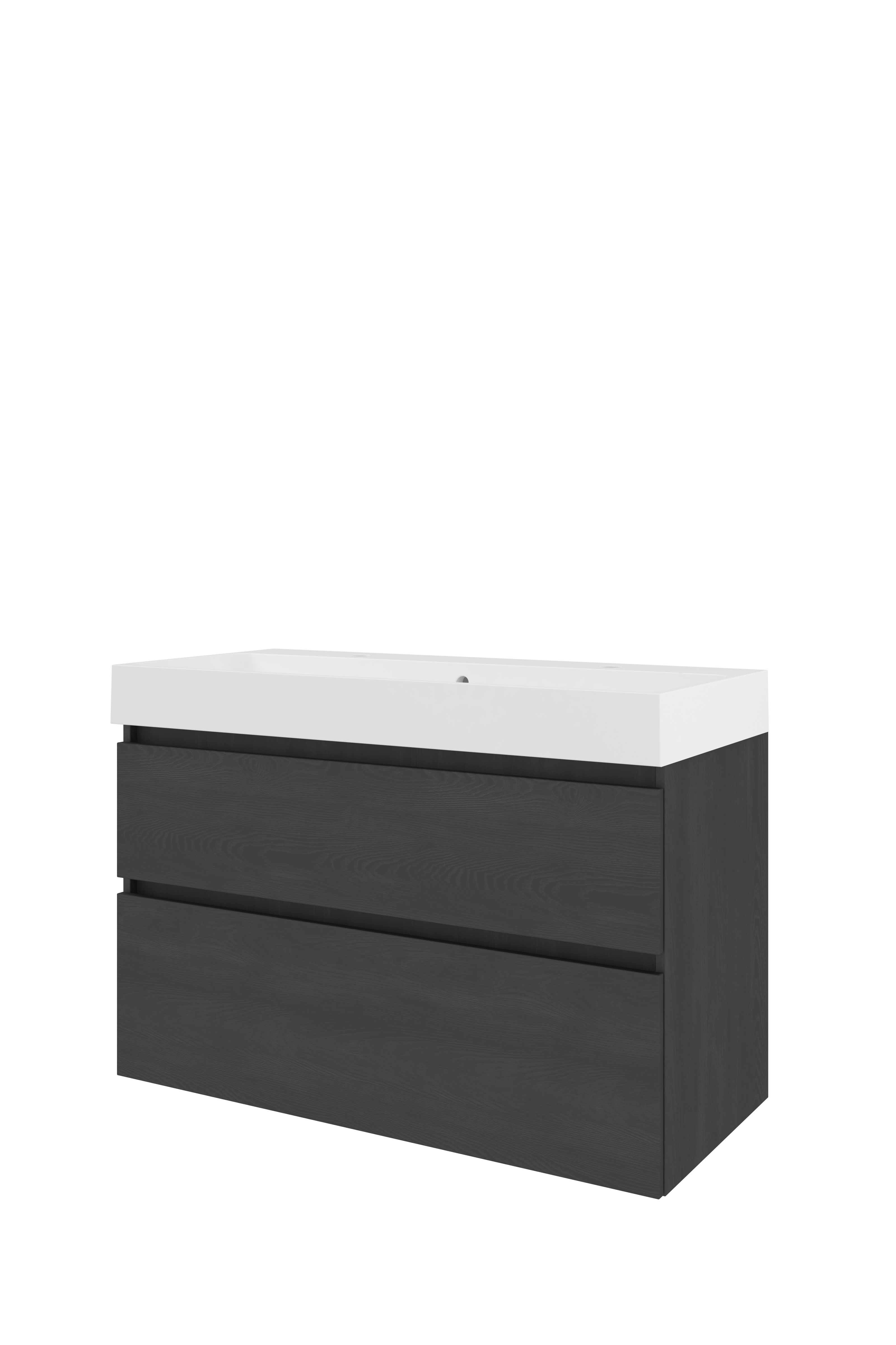Proline Set polystone Loft wast. met 2 kr.gaten en onderkast a-sym. PGWC1002BO Black oak/Glans wit 1000x460x700