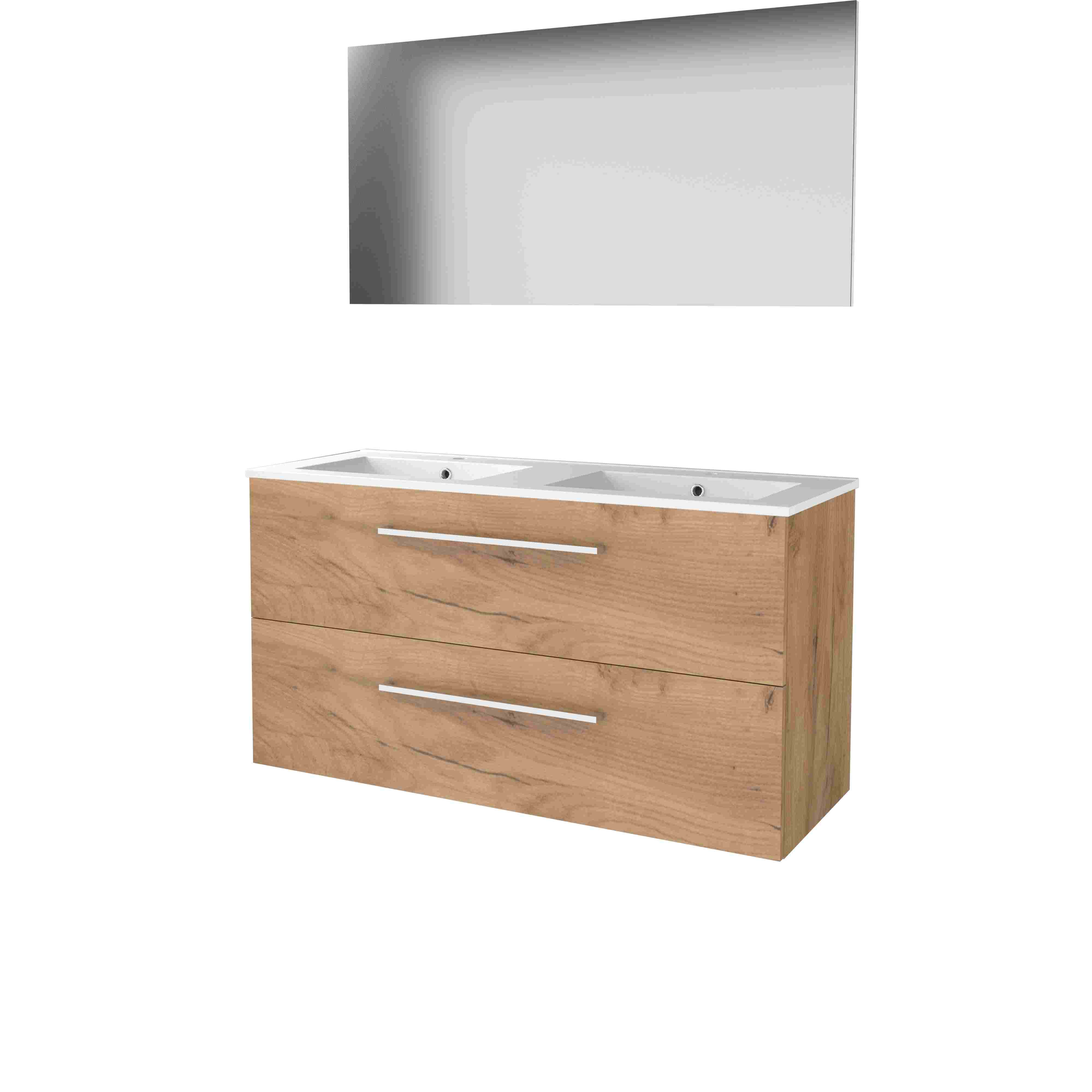 Basic Basic 46 set 120x46cm met gr. 2 la keram. wast. 2 krgt incl. spiegel B46GR1202PWO Whisky Oak