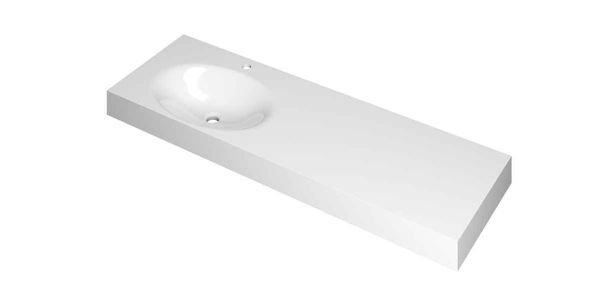 INK Smooth Wastafel polystone links met 1 kraangat 3407366 Glans wit Afm. 1400x450x90