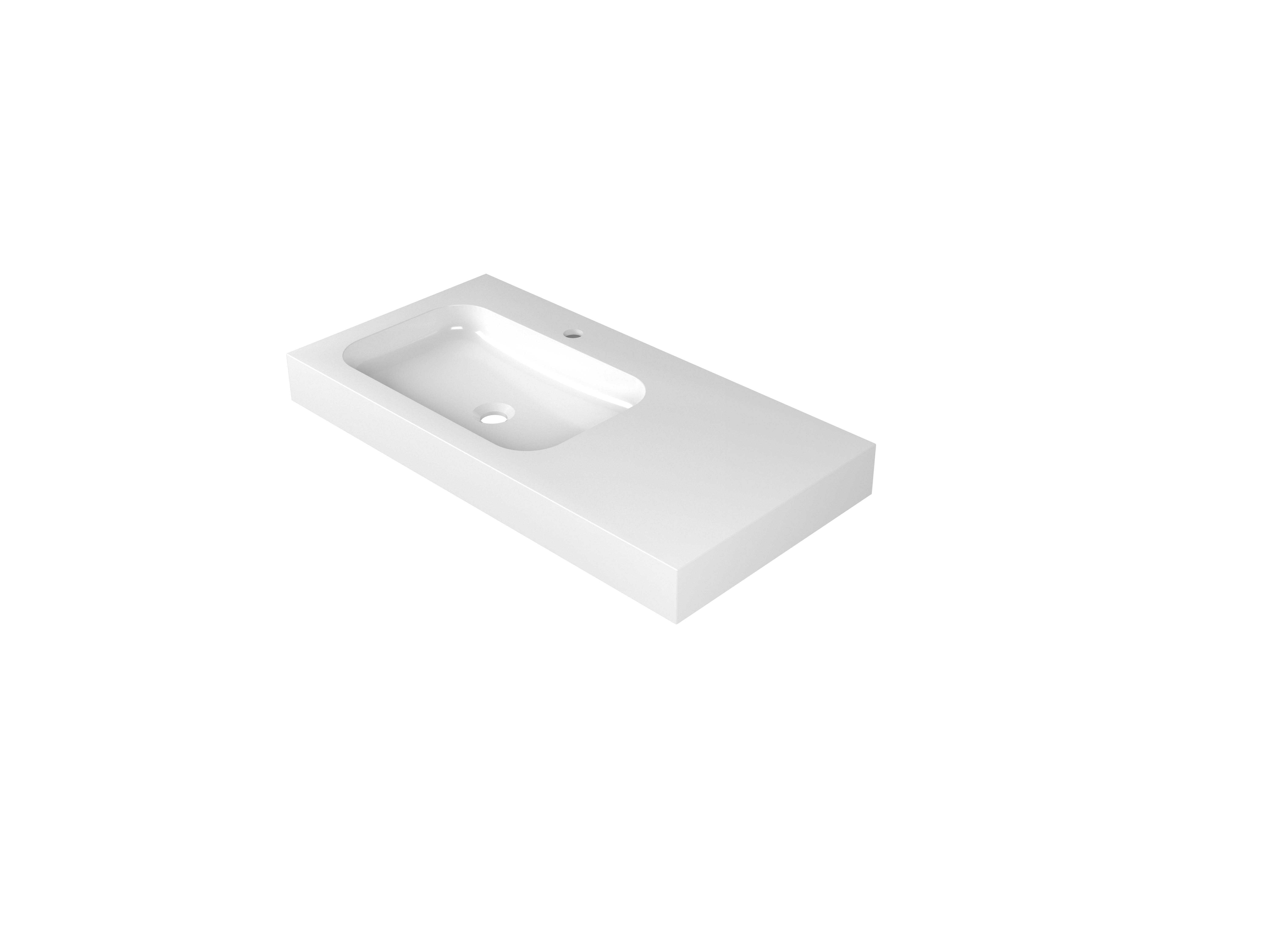 INK Tablet wast. Polystone asym. links met 1 krgt. 3416911 Glans wit H90xB900xD450