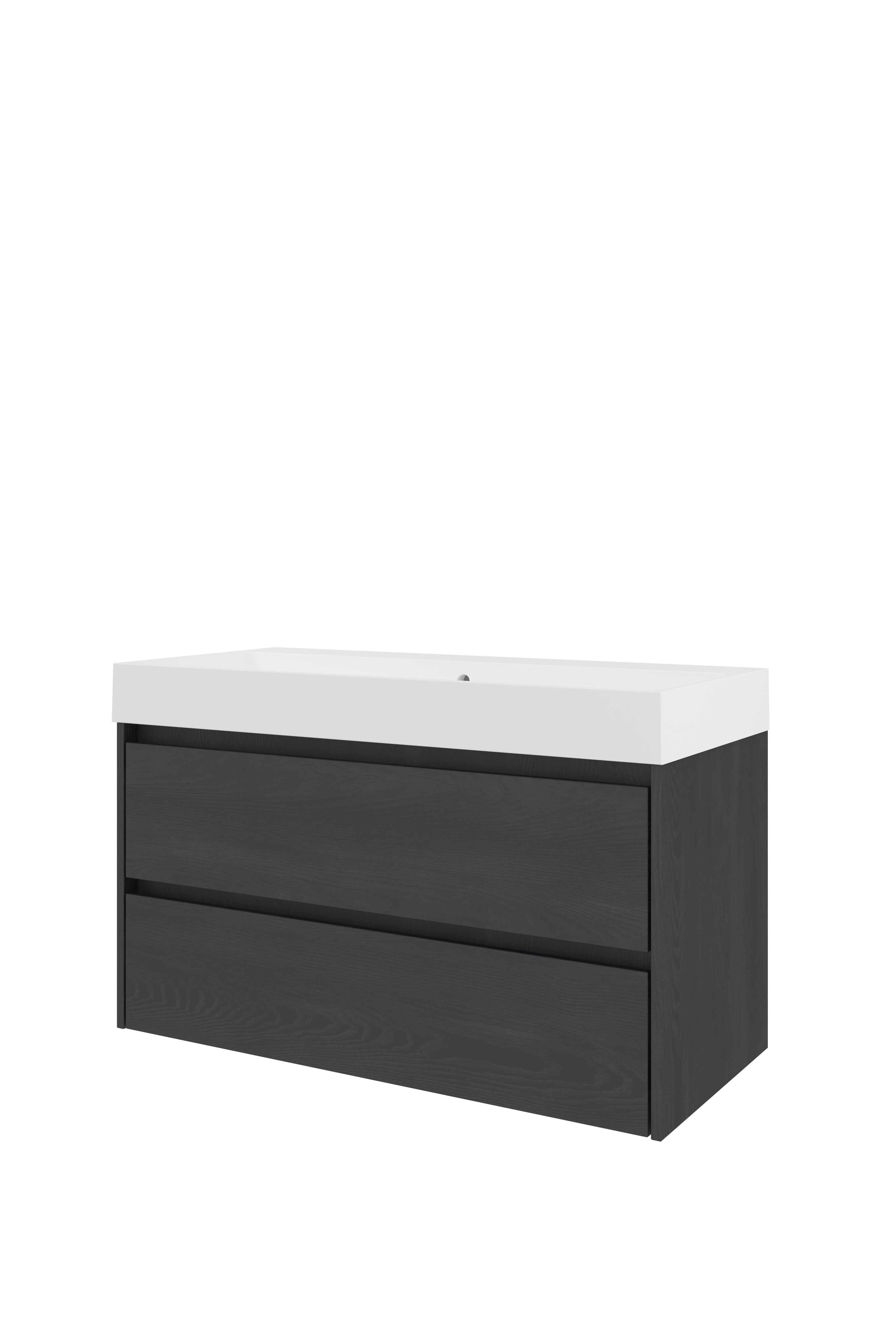 Proline Set polystone Loft wast. z. krgt. en onderkast sym. PMWB1000BO Black oak/Mat wit 1000x460x620