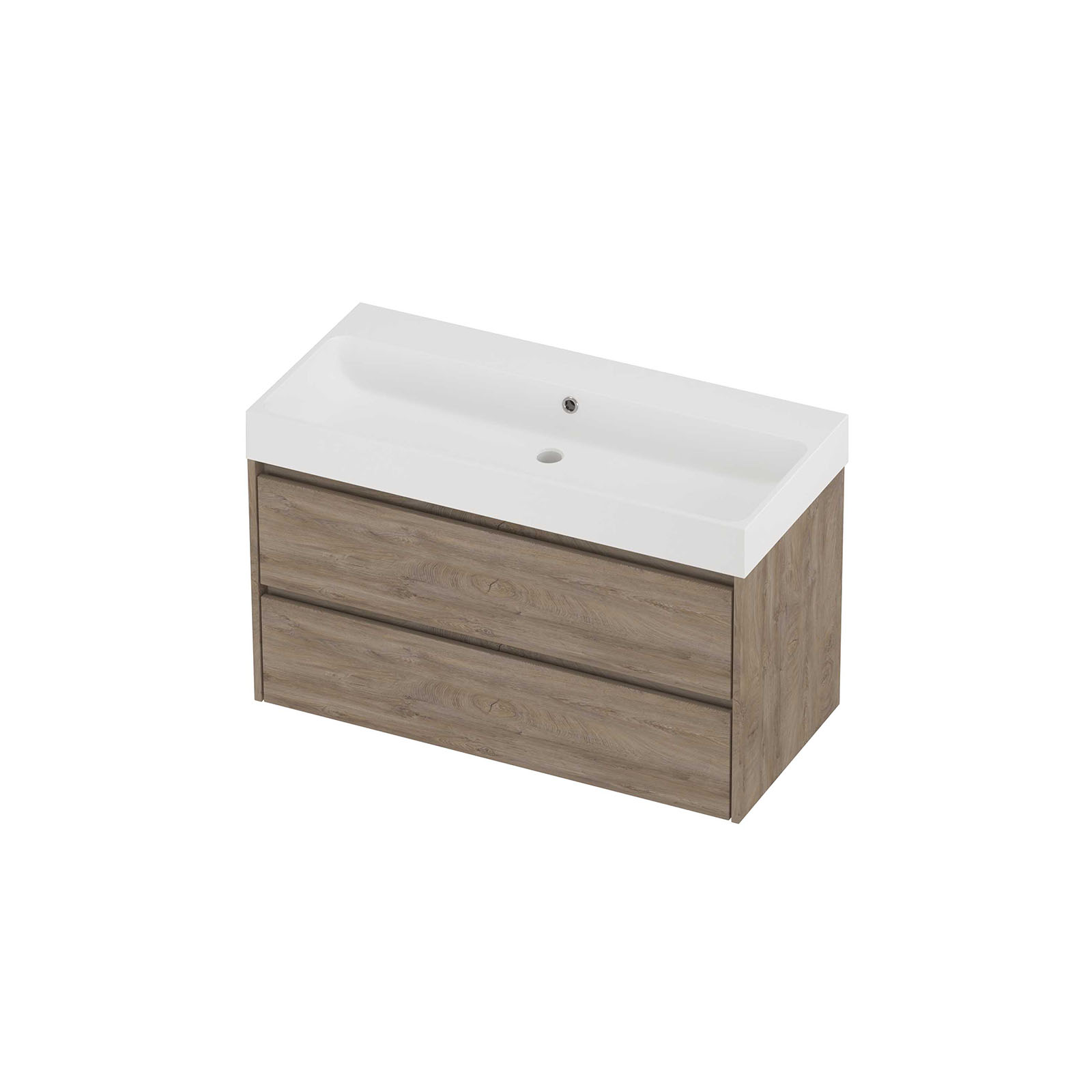 Proline set polystone Loft wast. z. krgt. en onderk. sym. PMWB1000RO Raw oak/Mat wit H620xB1000xD460