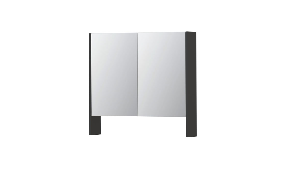 INK SPK3 spiegelkast m. dubbel gesp. 2 deuren icm open planchet en stop/schak. 1110107 Hoogglans antraciet H740xB800xD140