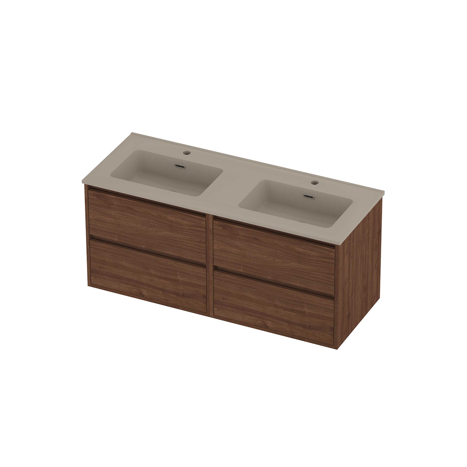 Proline Set porselein Elegant wast. dub. wasbak met 2 krgt. en onderk. greepl. 4 la sym. in kader TMCE2x602IW Mat creme cotton/Indian walnut 120x46x54