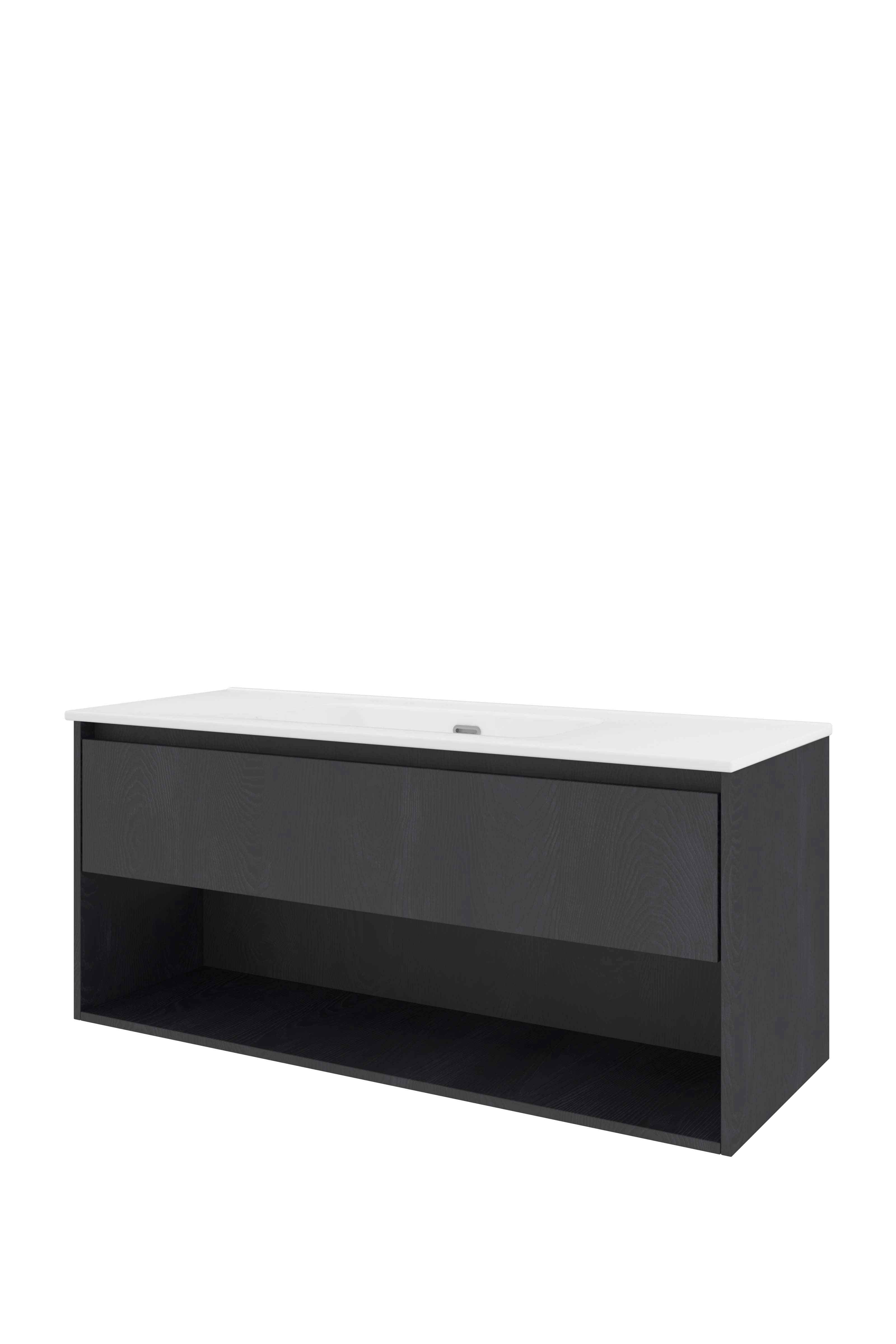 Proline Set porselein Elegant wast. enkel z. krgt. en onderkast met schap TGWA1200BO Black oak/Glans wit 1200x460x540