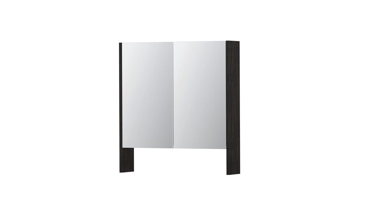 INK SPK3 spiegelkast m. dubbel gesp. 2 deuren icm open planchet en stop/schak. 1110065 Houtskool eiken H740xB700xD140