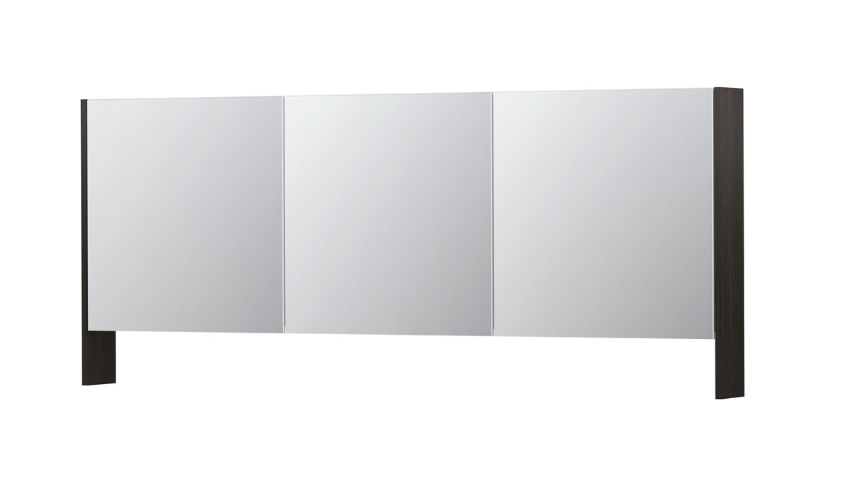 INK SPK3 spiegelkast m. dubbel gesp. 3 deuren icm open planchet en stop/schak. 1110419 Intens eiken H740xB1800xD140