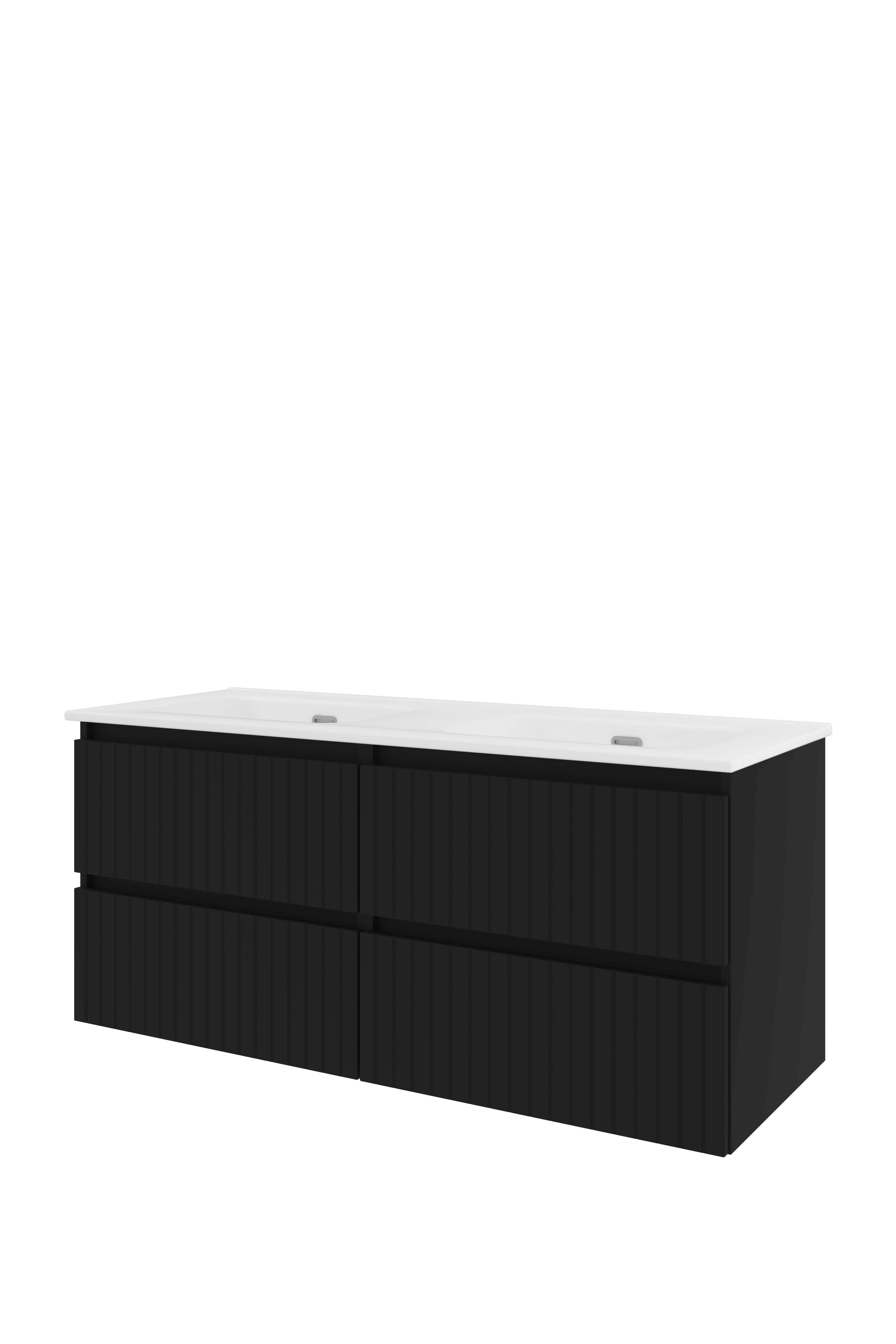 Proline Set porselein Elegant wast. dubbel z. kr.gaten en onderkast 4 laden sym. gefr. TGWD2x600MZ Mat zwart/Glans wit 1200x460x540