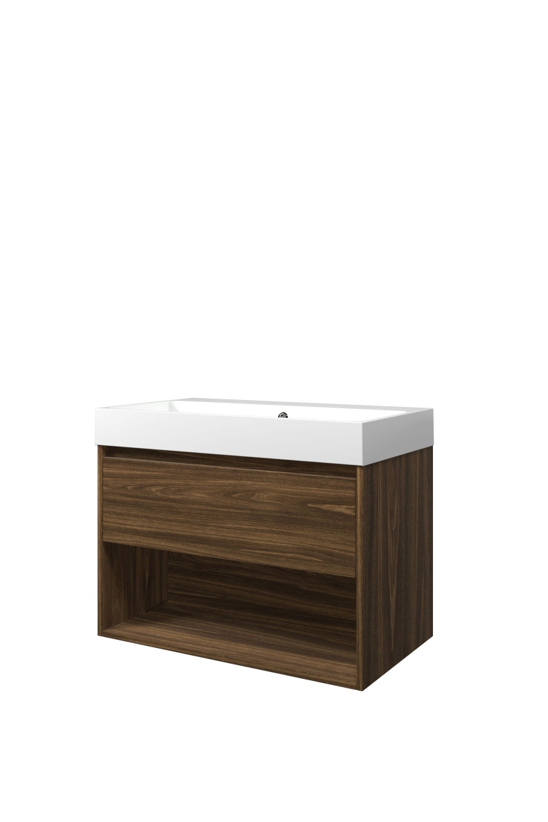 Proline set polystone Loft wast. z. krgt. en onderk. met schap PGWA800CA Cabana oak/Glans wit H620xB800xD460