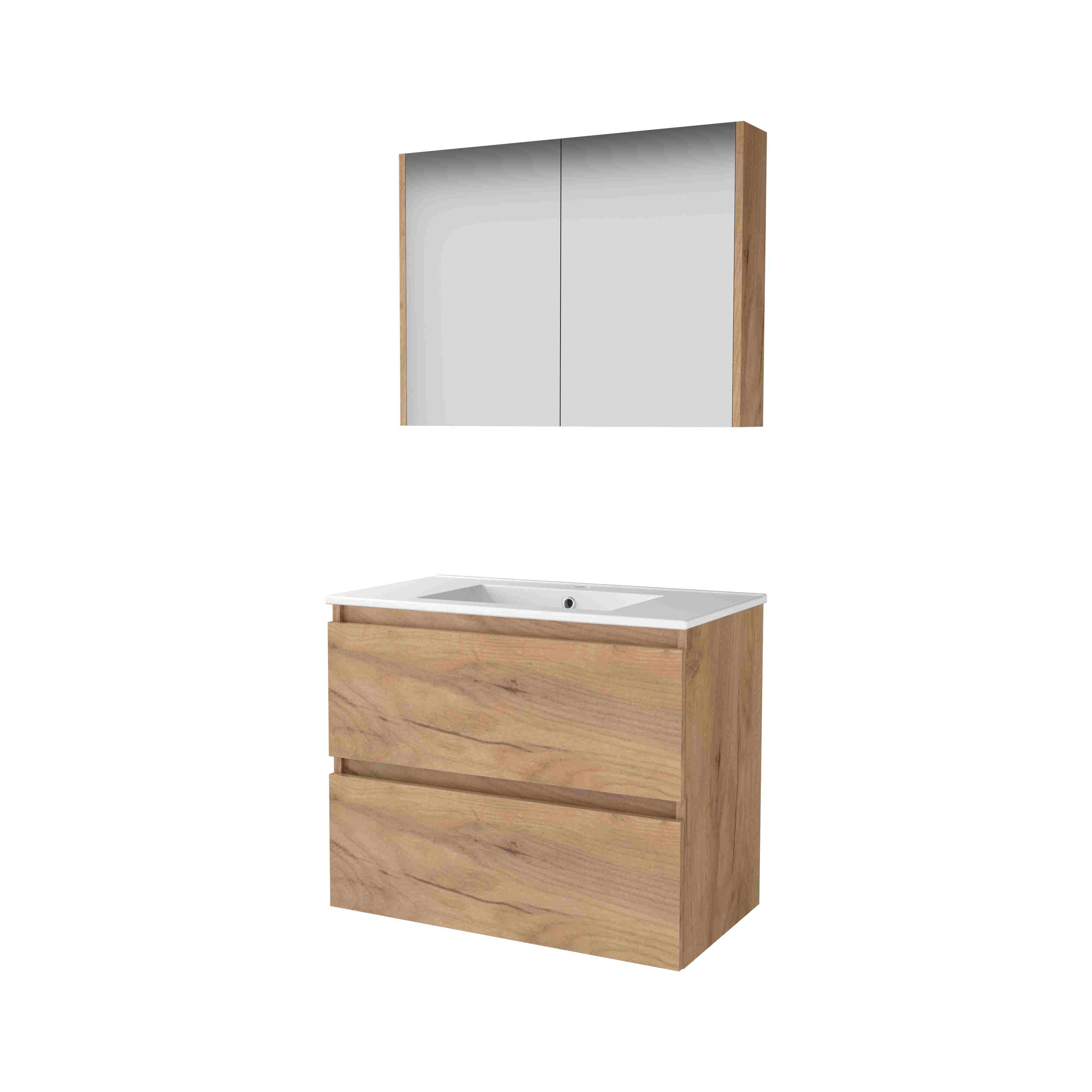 Basic Comfort 46 set 80x46cm greepl. 2 la keram. wast. 1 krgt. incl. kast C46GL80PWO Whisky Oak