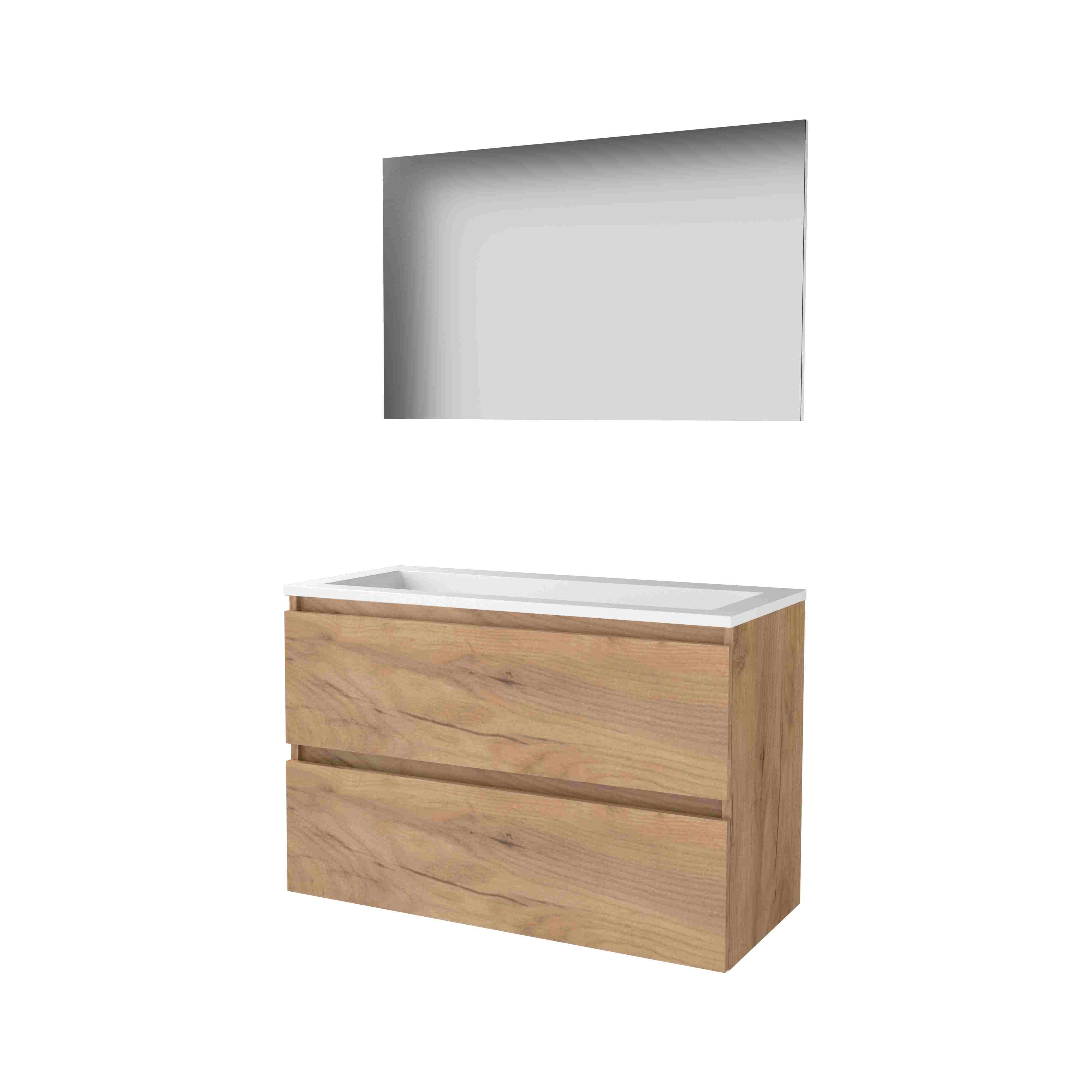Basic Basic 46 set 100x46cm greepl. 2 la Acryl wast. 0 krgt. incl. spiegel B46GL100A0WO Whisky Oak