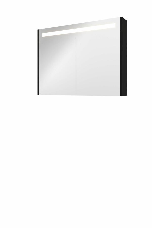 Proline spiegelkast Premium met geint. LED verl. 2 deuren 1809456 Mat zwart H740xB1000xD140