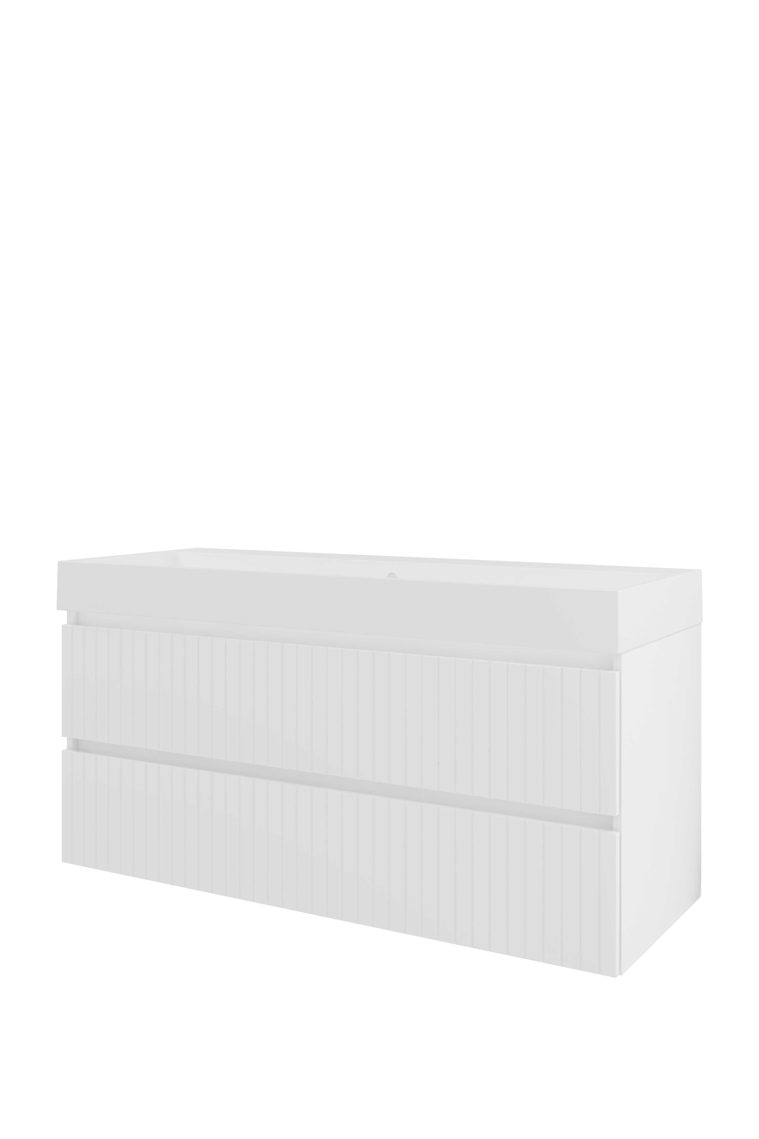 Proline Set polystone Loft wast. met 2 kr.gaten en onderkast sym. gefr. PMWD1202GW Glans wit/Mat wit 1200x460x620