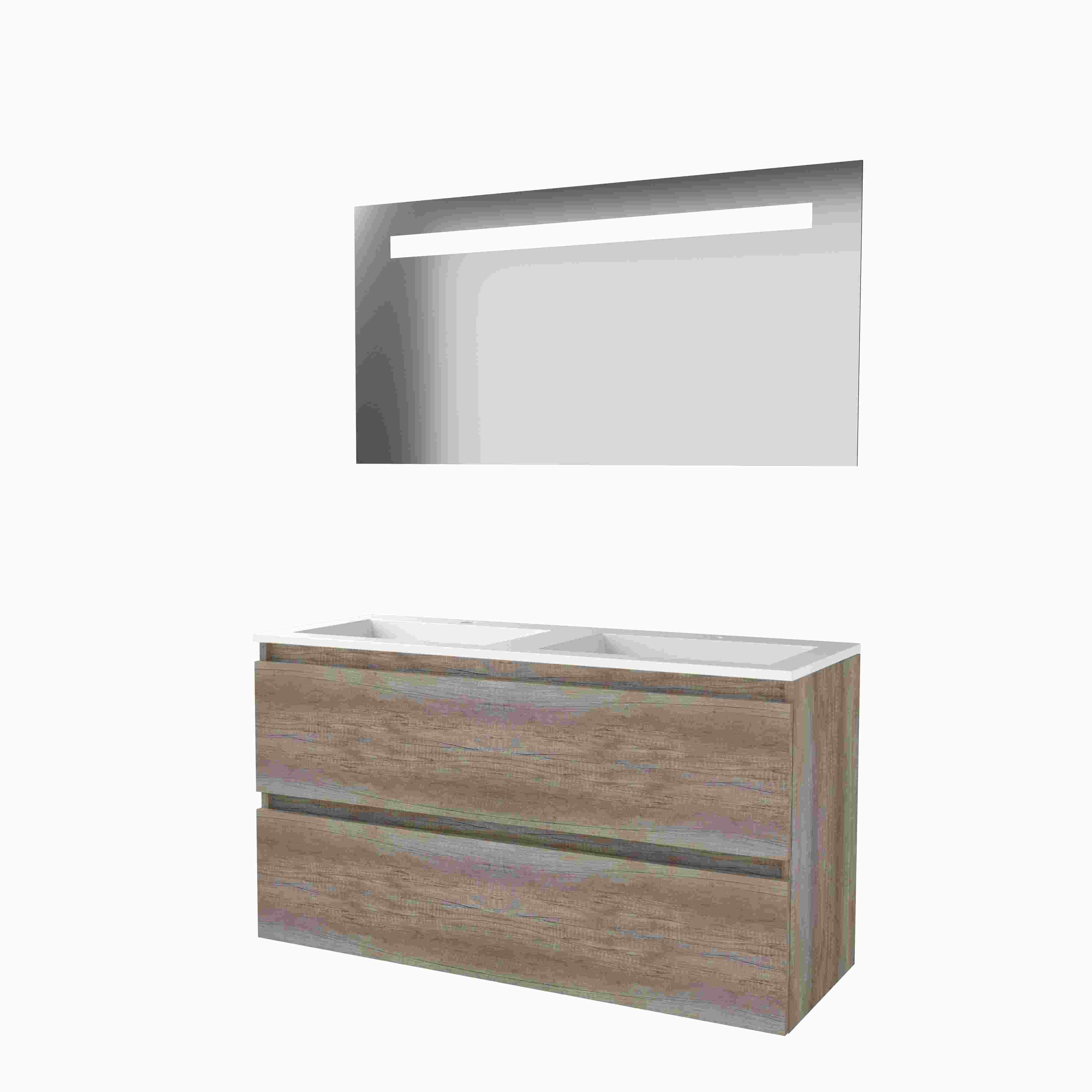 Basic Economic 46 set 120x46cm greepl. 2 la Acryl wast. 2 krgt incl. spiegel m. verl. E46GL1202A2SO Scotch Oak