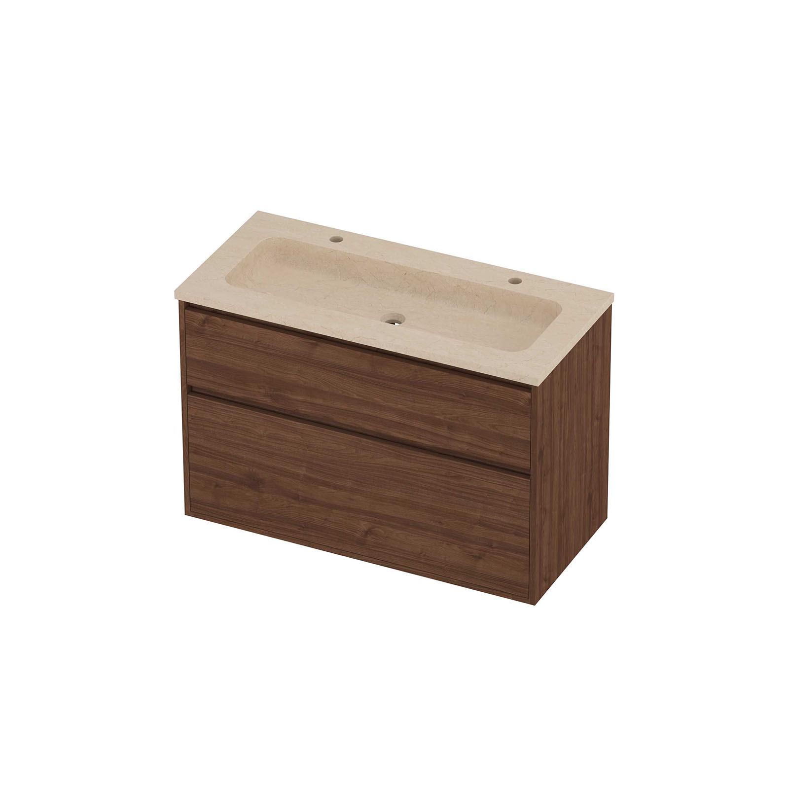 Proline Set hardsteen Elegant wast. centraal met 2 krgt. en onderk. greepl. 2 la a-sym. in kader RSSG100C2IW Sand stone/Indian walnut 100x46x67