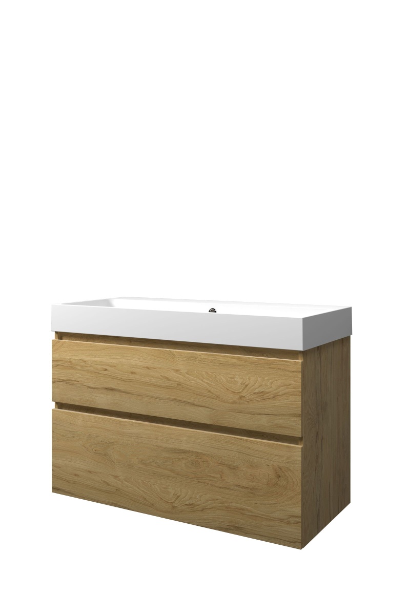 Proline set polystone Loft wast. z. krgt. en onderk. a-sym. PMWC1000IO Ideal oak/Mat wit H700xB1000xD460