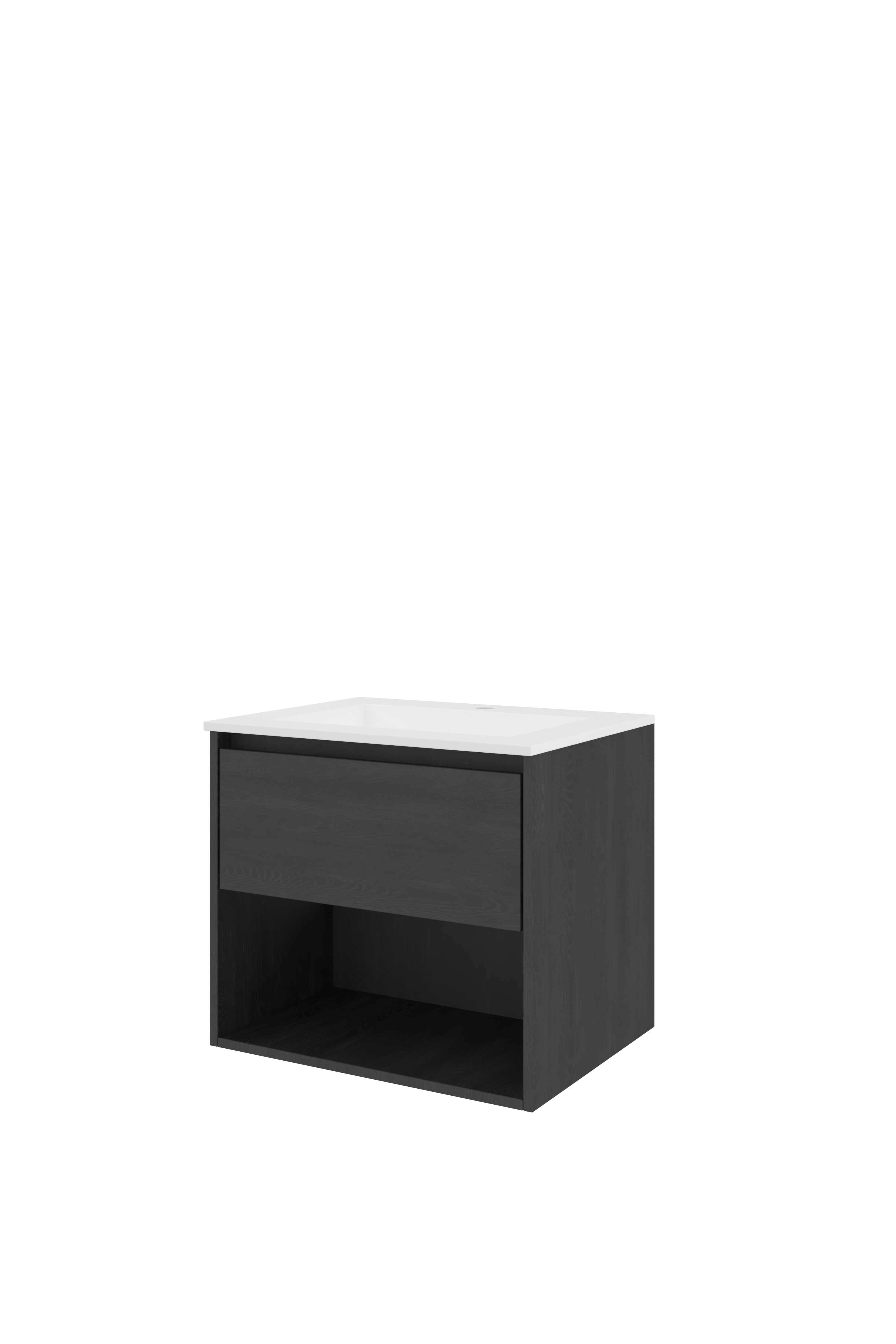 Proline Set polystone Elegant wast. met 1 krgt. en onderkast met schap AMWA601BO Black oak/Mat wit 600x460x540