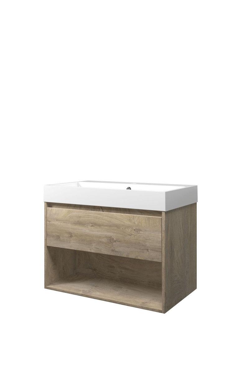 Proline set polystone Loft wast. met 1 krgt. en onderk. met schap PGWA801RO Raw oak/Glans wit H620xB800xD460