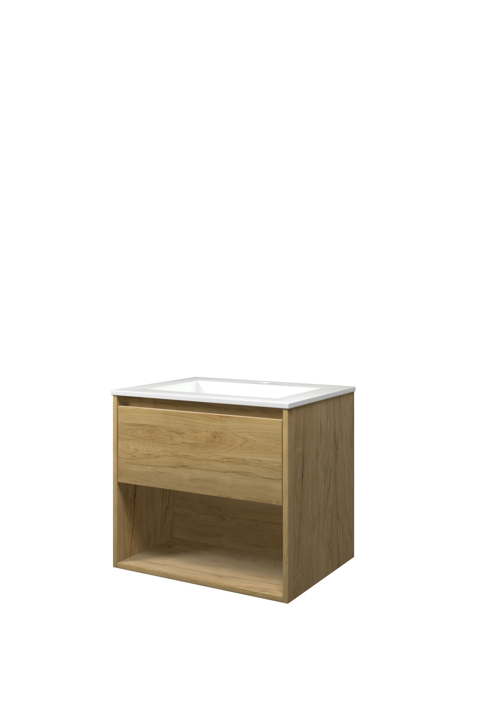 Proline set polystone Elegant wast. met 1 krgt. en onderk. met schap AGWA601IO Ideal oak/Glans wit H540xB600xD460